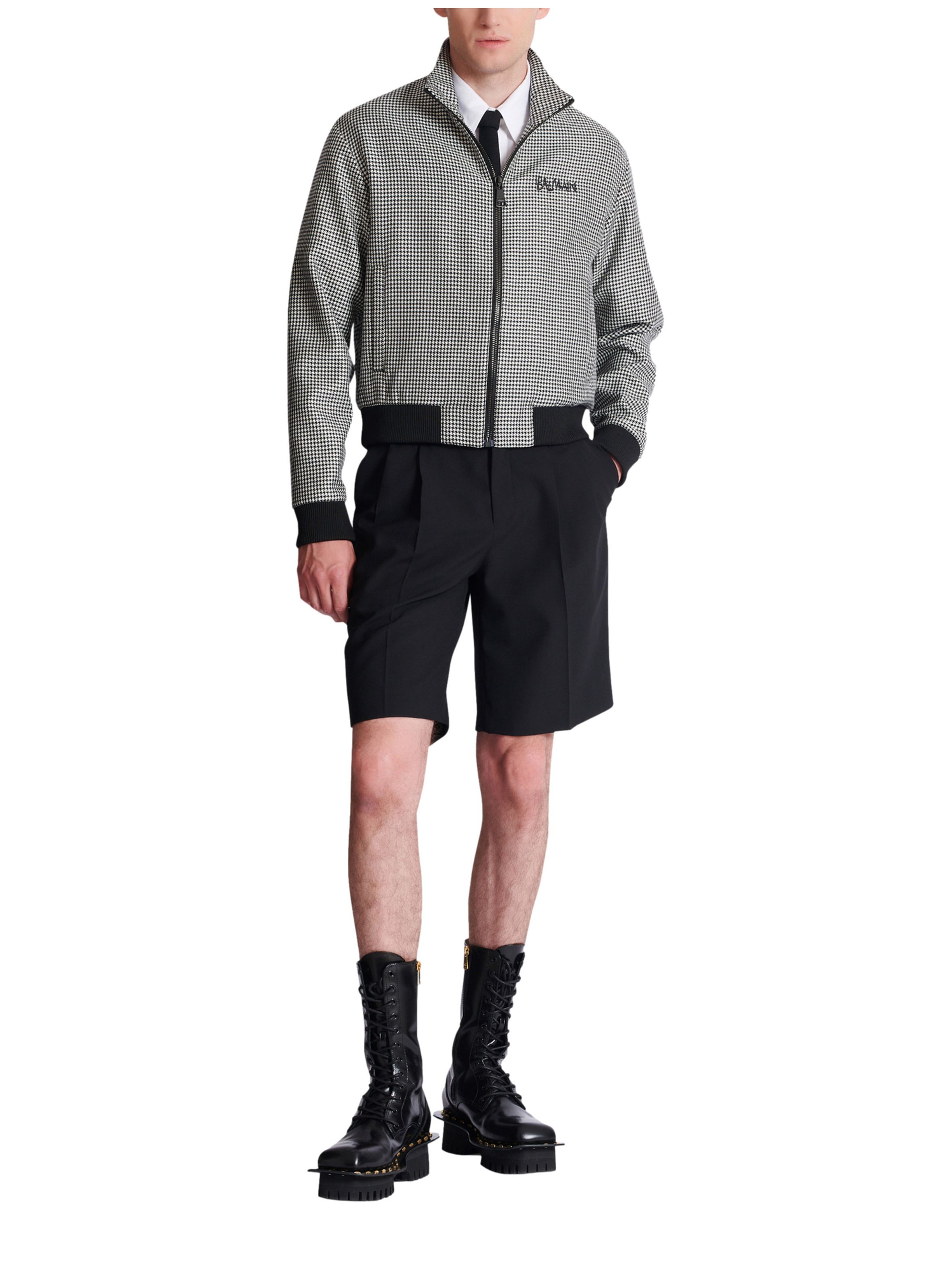 Veste en laine pied-de-poule BALMAIN Noir