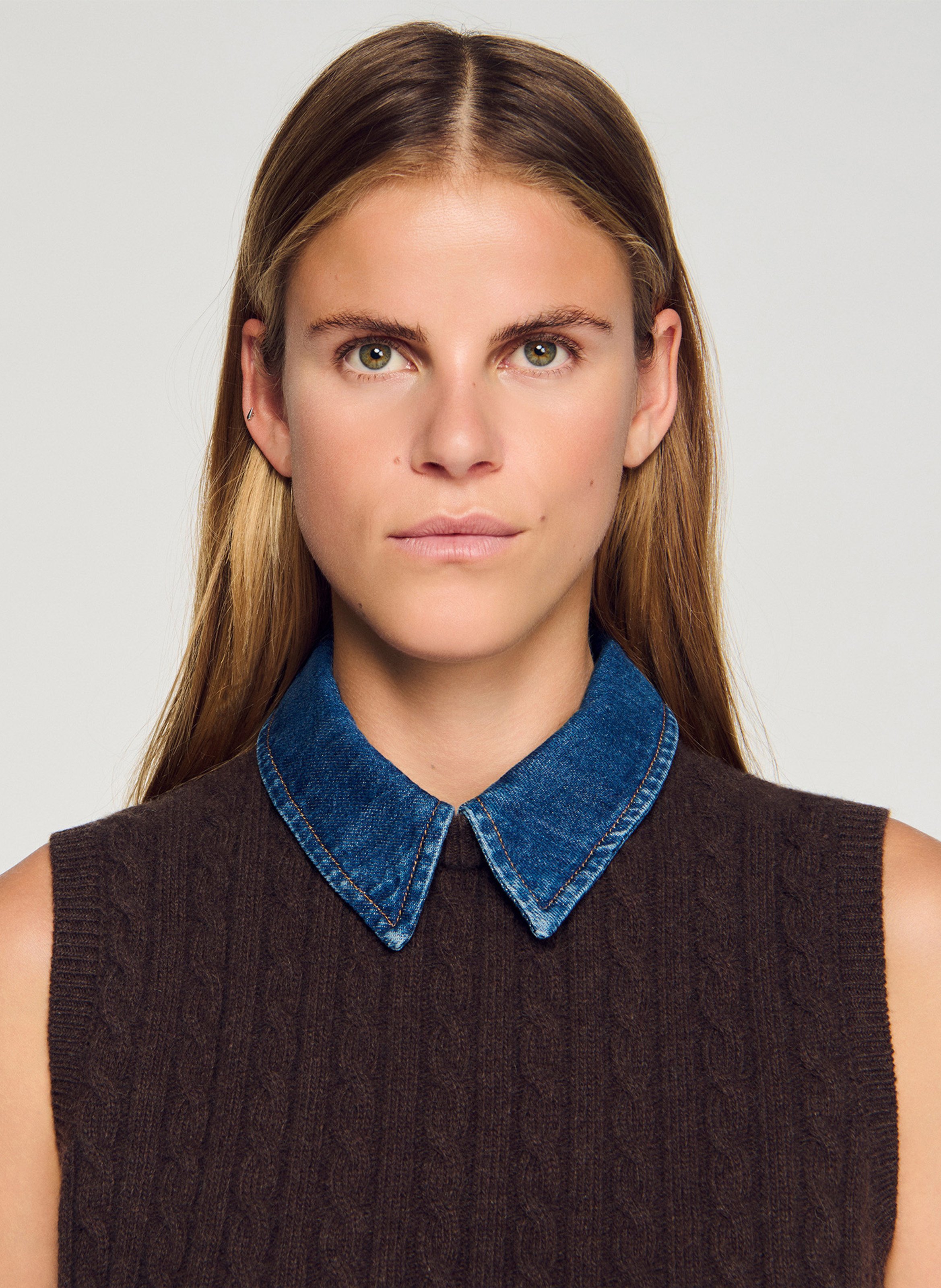 Pull col classique en laine mélangée SANDRO Marron