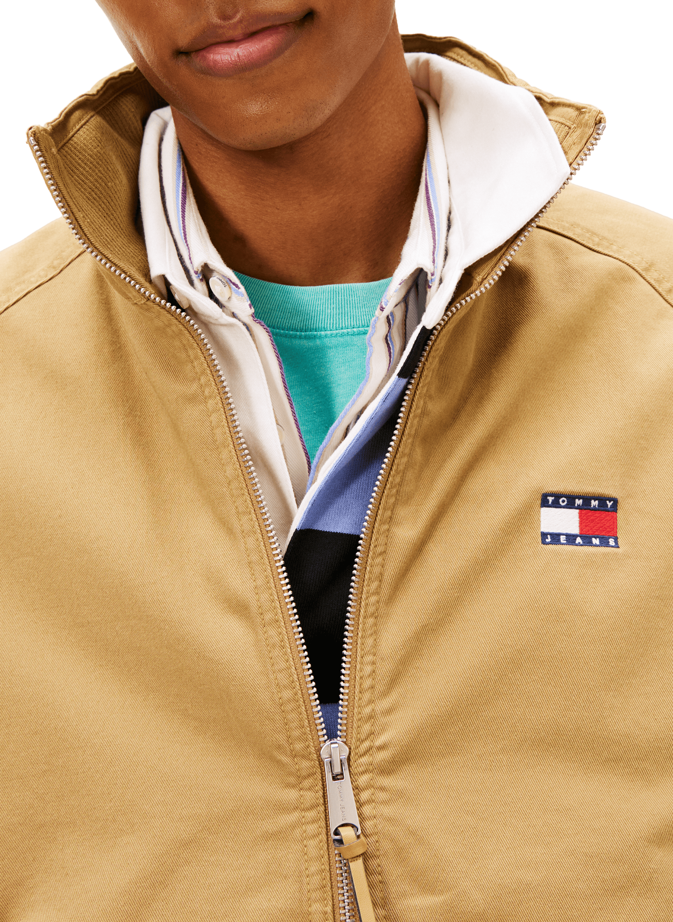 Oversized high neck cotton jacket TOMMY HILFIGER Beige
