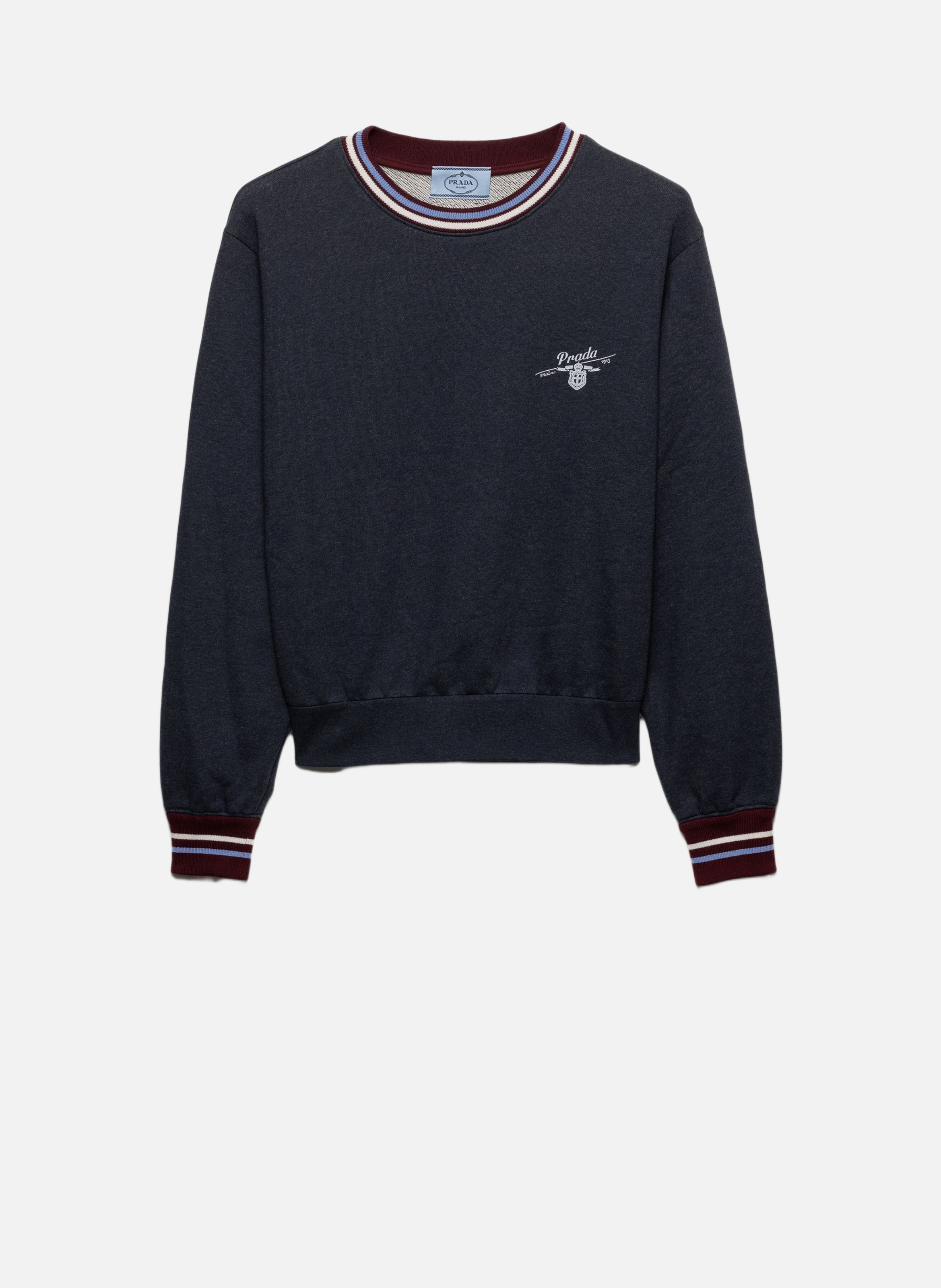 Sweatshirt à col rond en coton molletonné PRADA Bleu