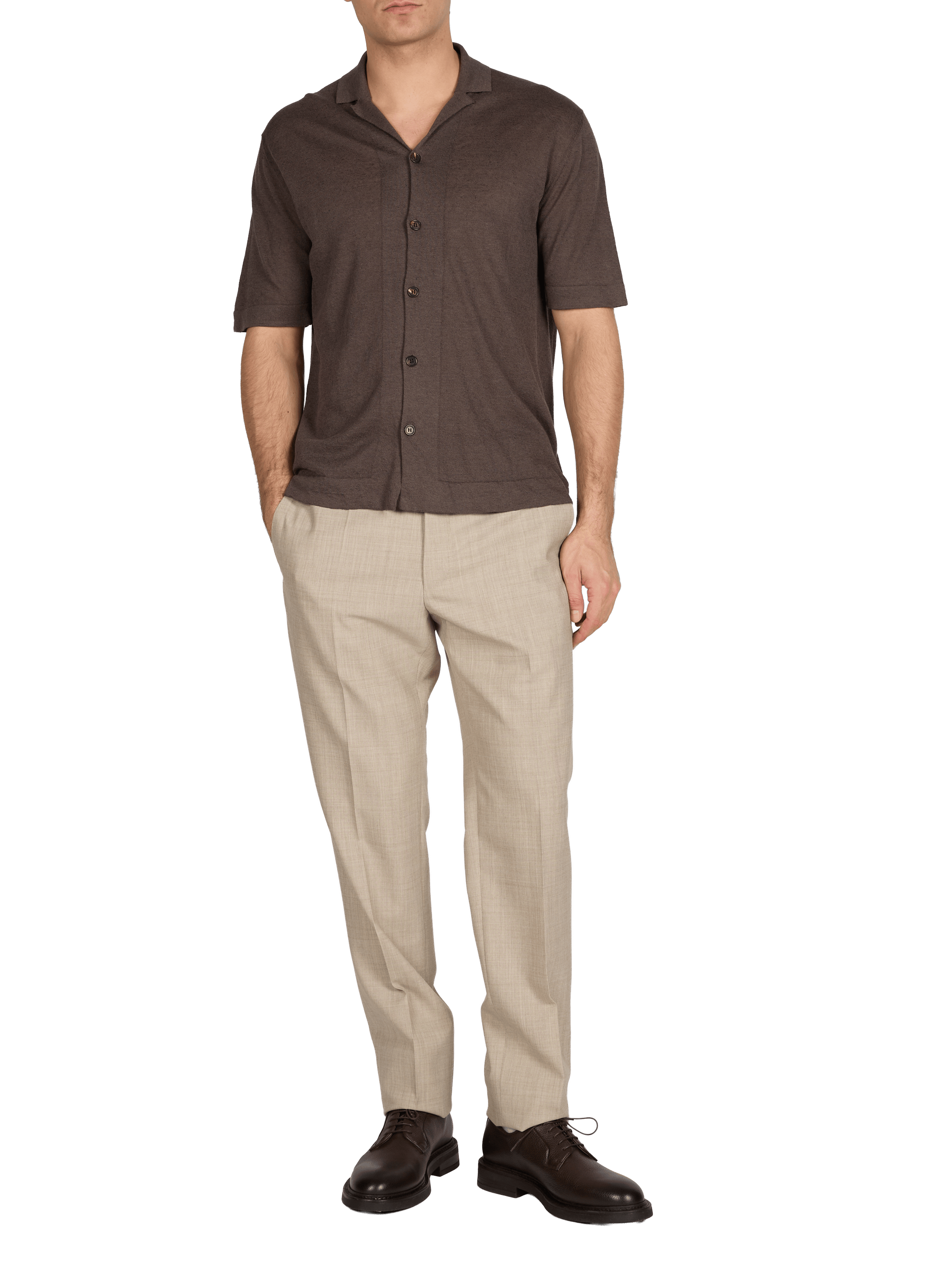 Short-sleeved shirt in linen and cotton SLOWEAR Brown