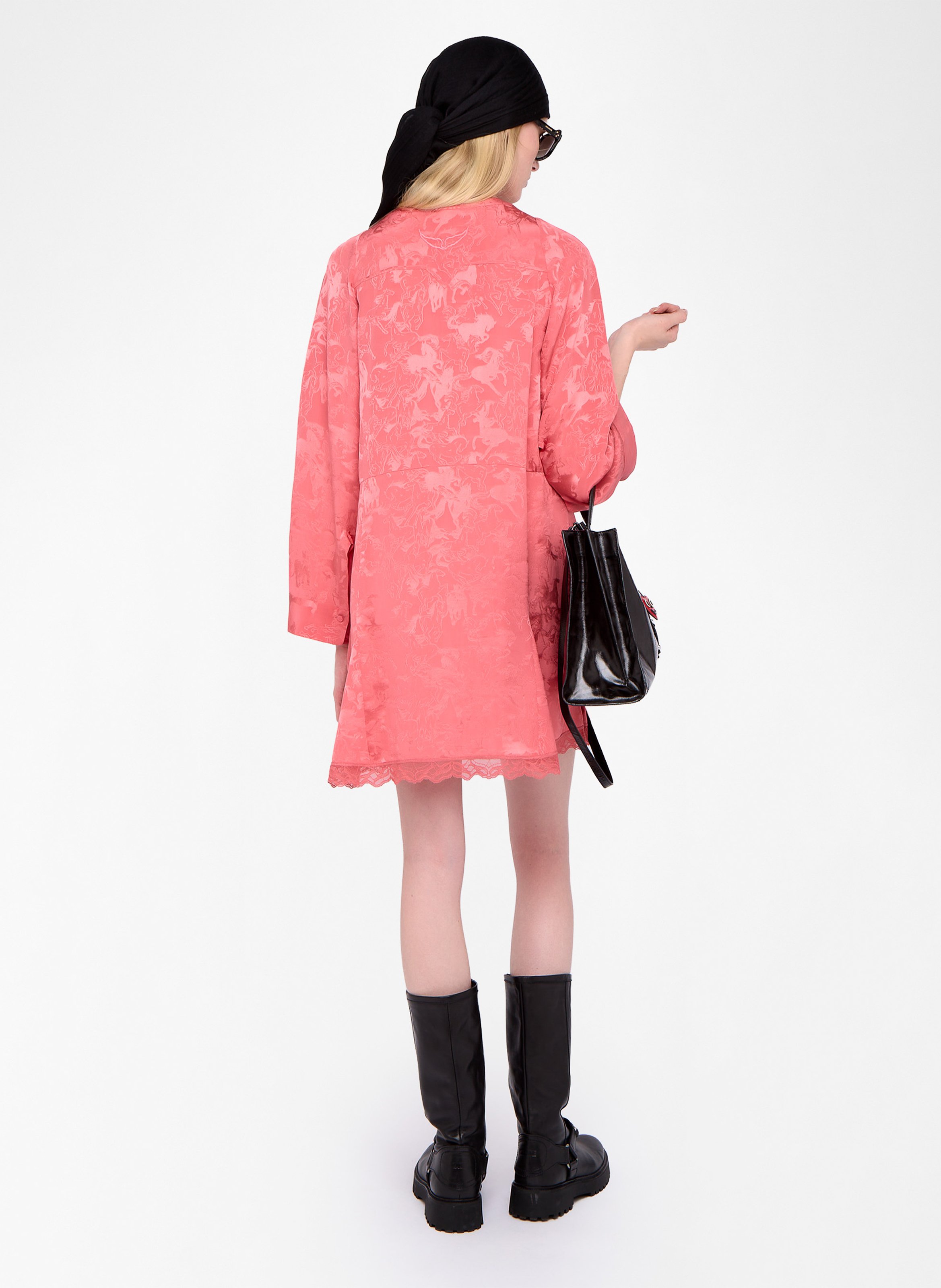 Robe courte esprit lingerie en soie jacquard ramasco ZADIG&VOLTAIRE Rose