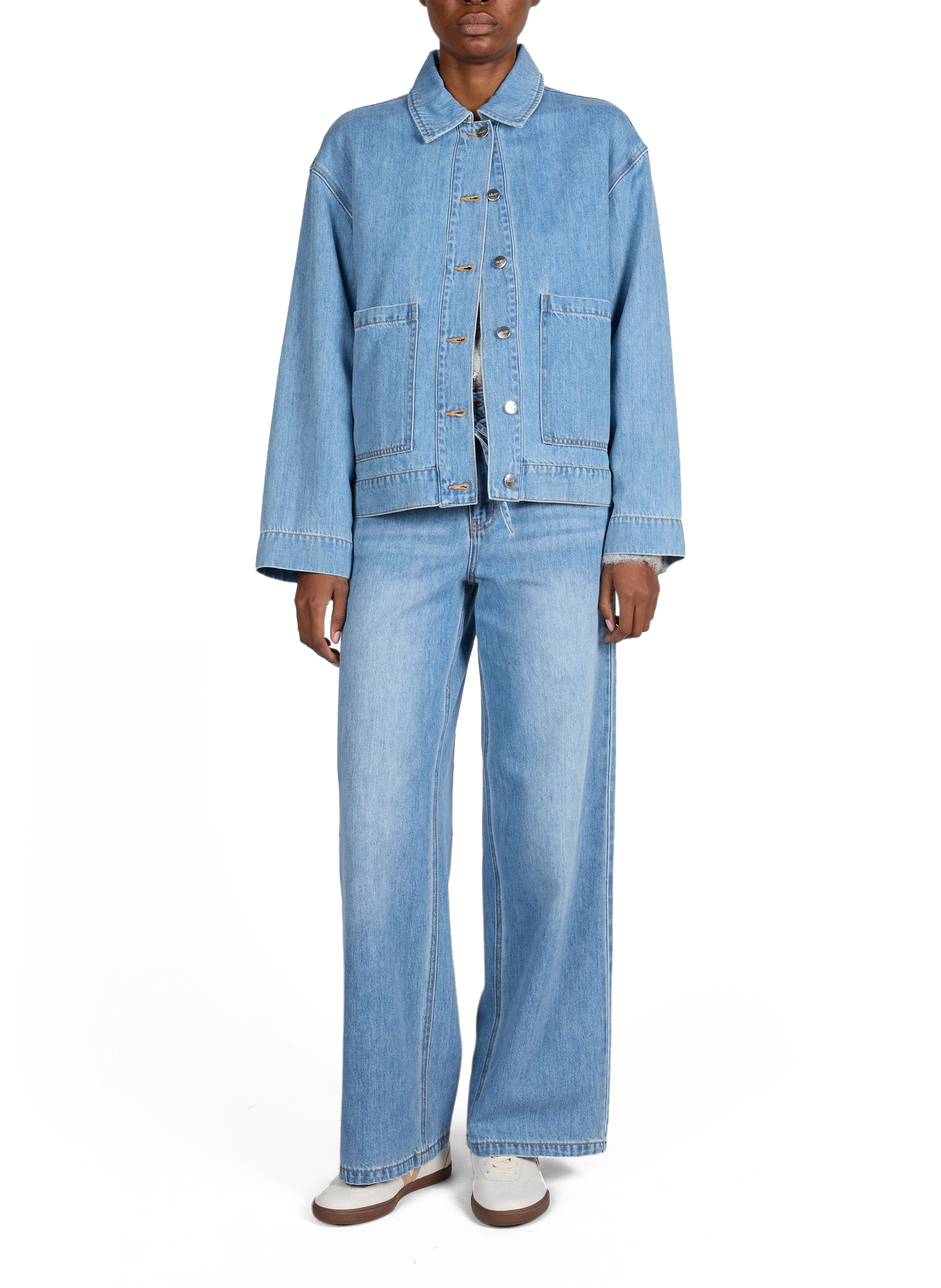 Wide leg mixed cotton jeans OBJECT Blue