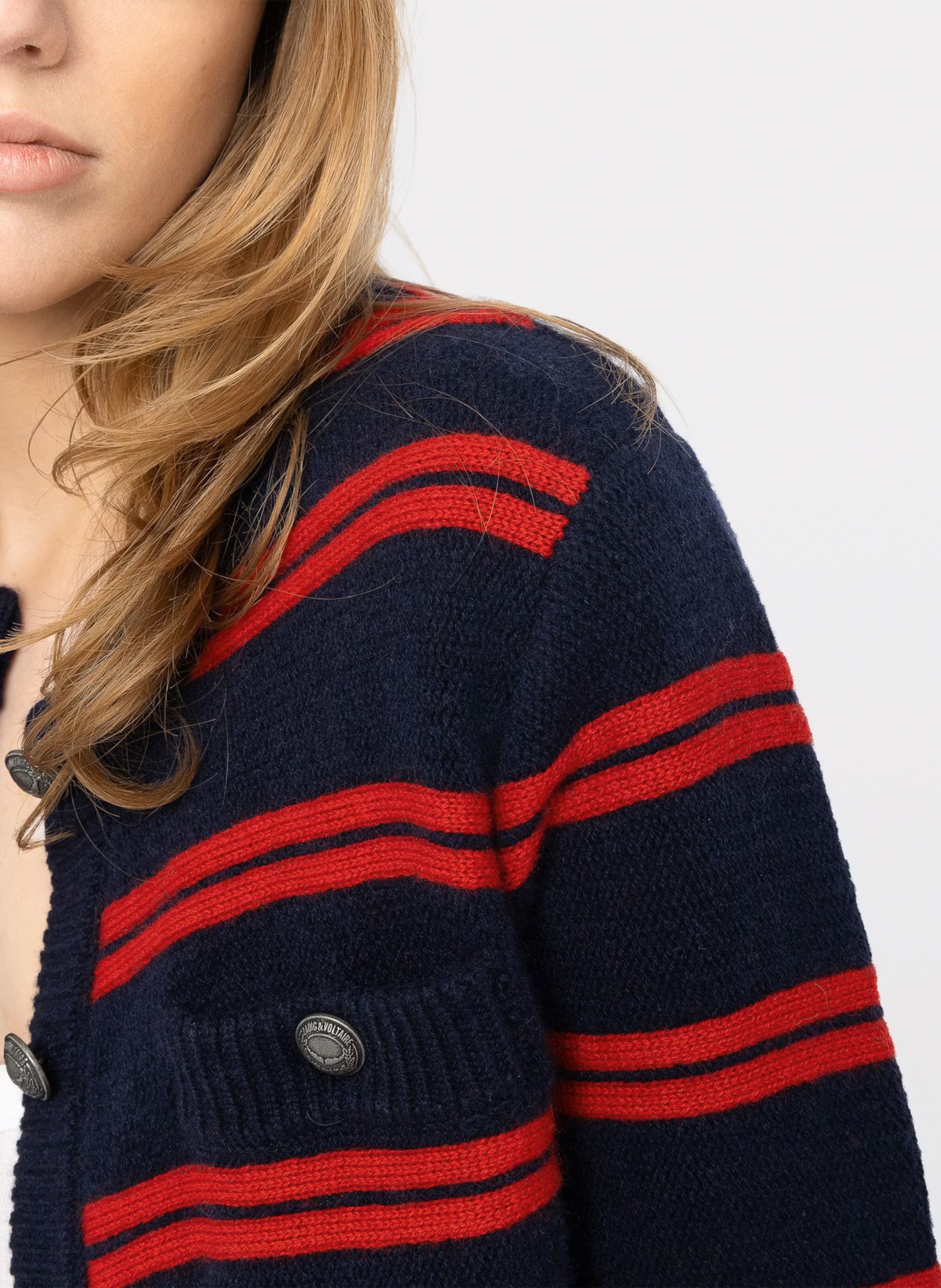 Gilet droit col rond en laine et cachemire Camo ZADIG&VOLTAIRE Bleu