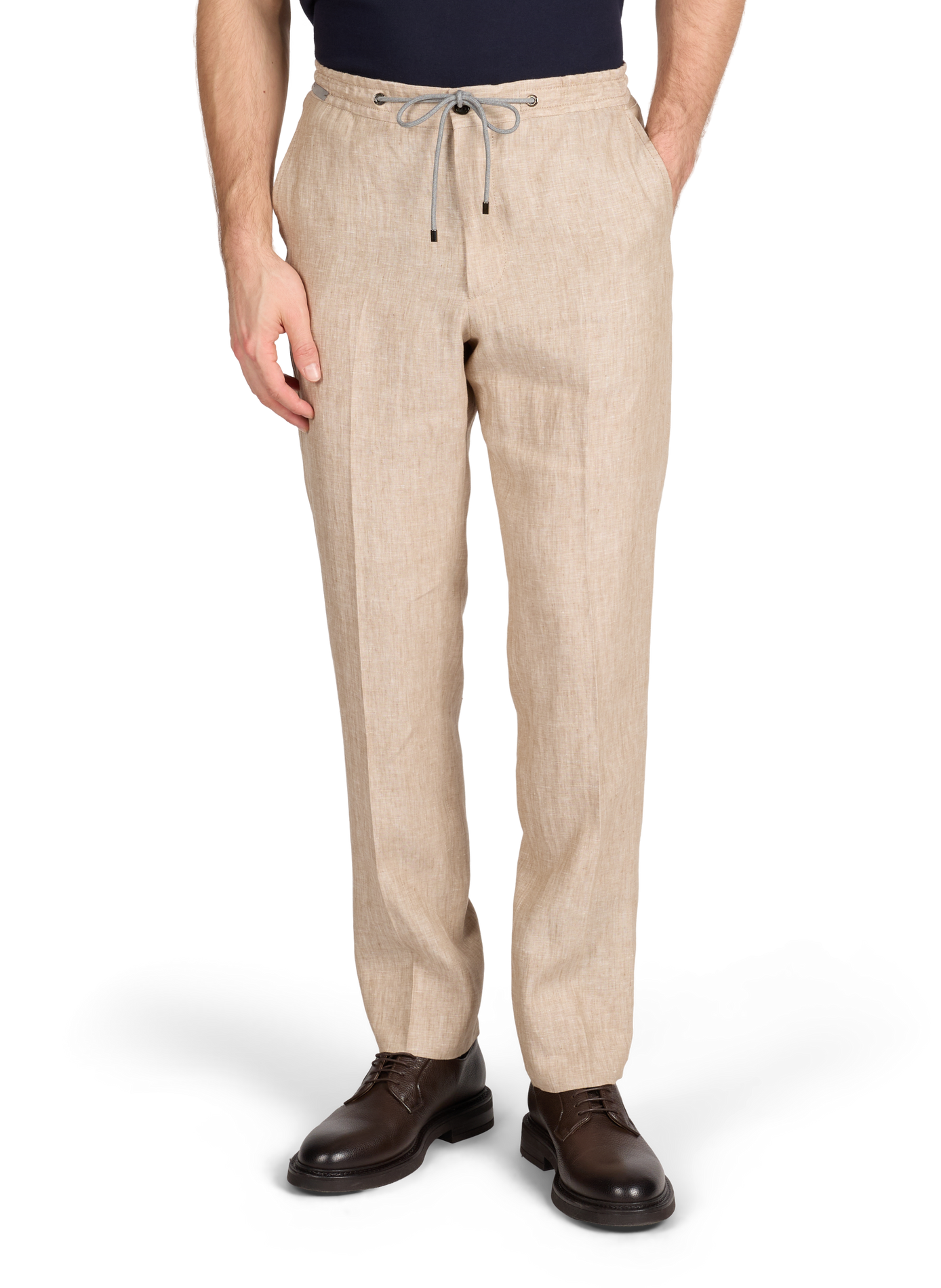 Pantalon regular en lin CORNELIANI Beige