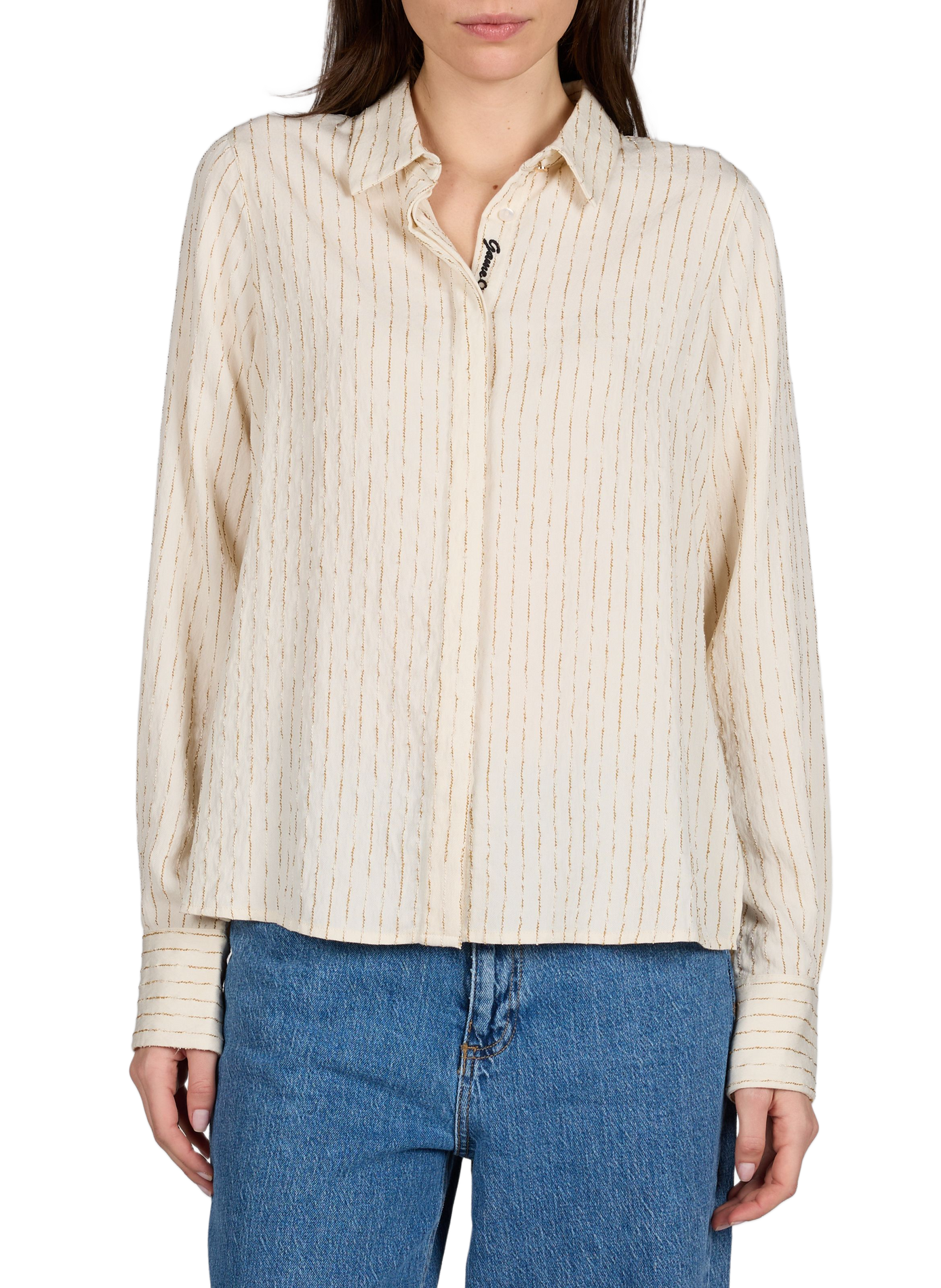 Chemise Viladdie col classique à rayures VILA Beige