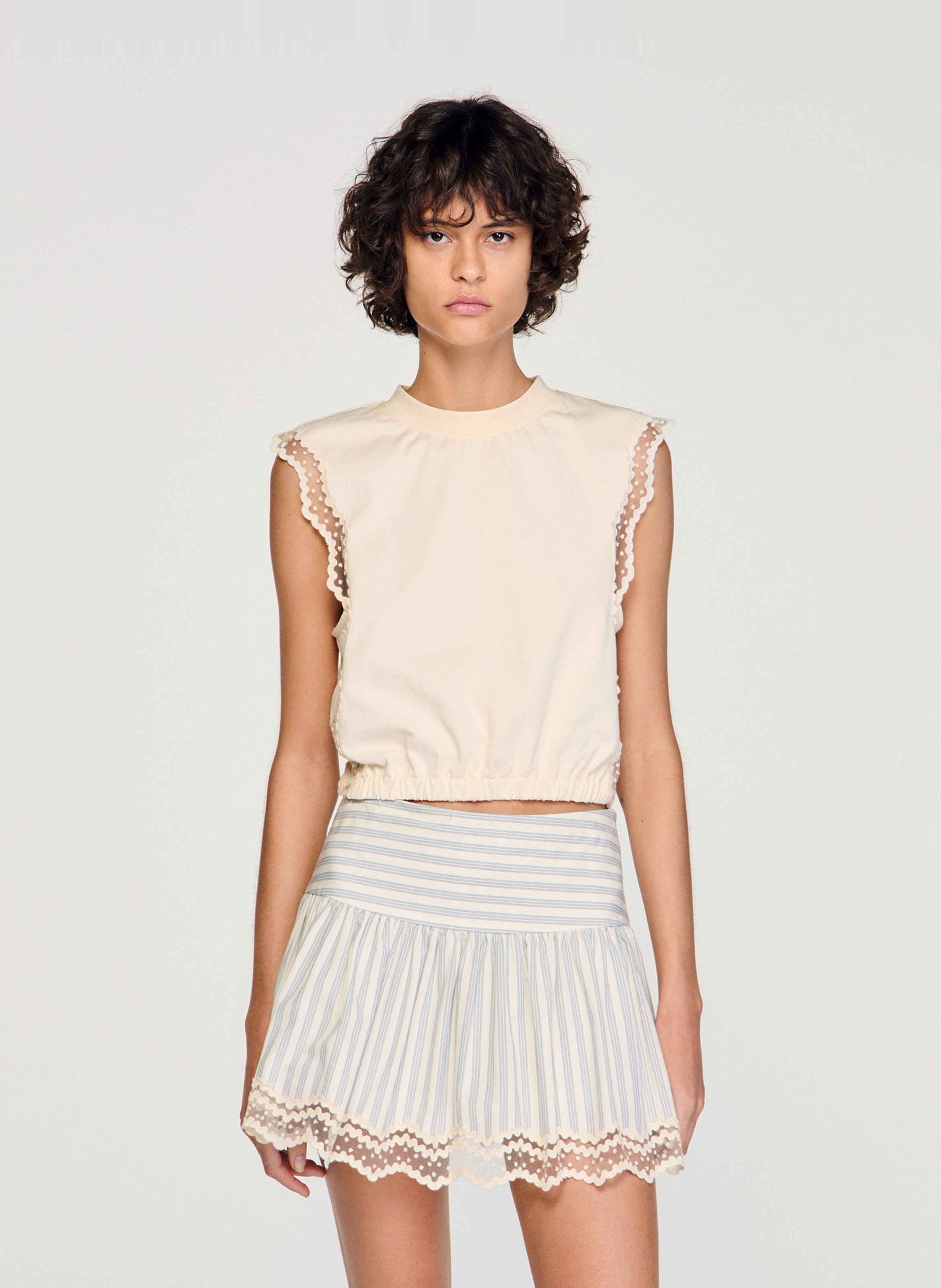 T-shirt court en coton SANDRO Beige