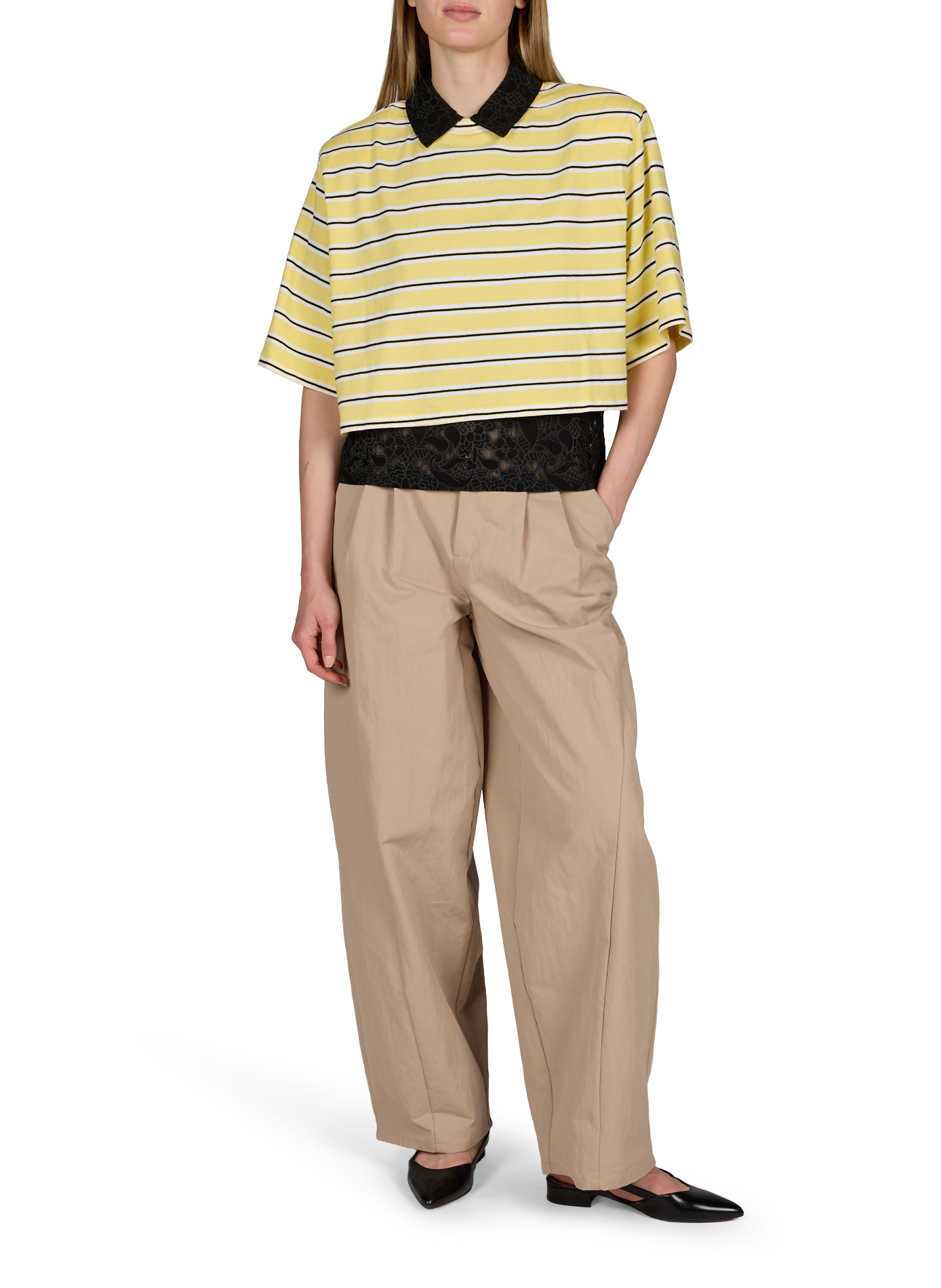 Short oversized striped t-shirt BERENICE Yellow