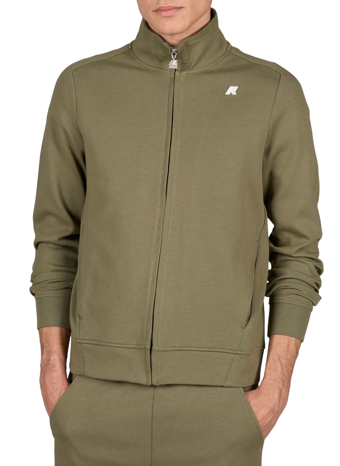 Sweat zippé à col montant en coton mélangé K-WAY Vert