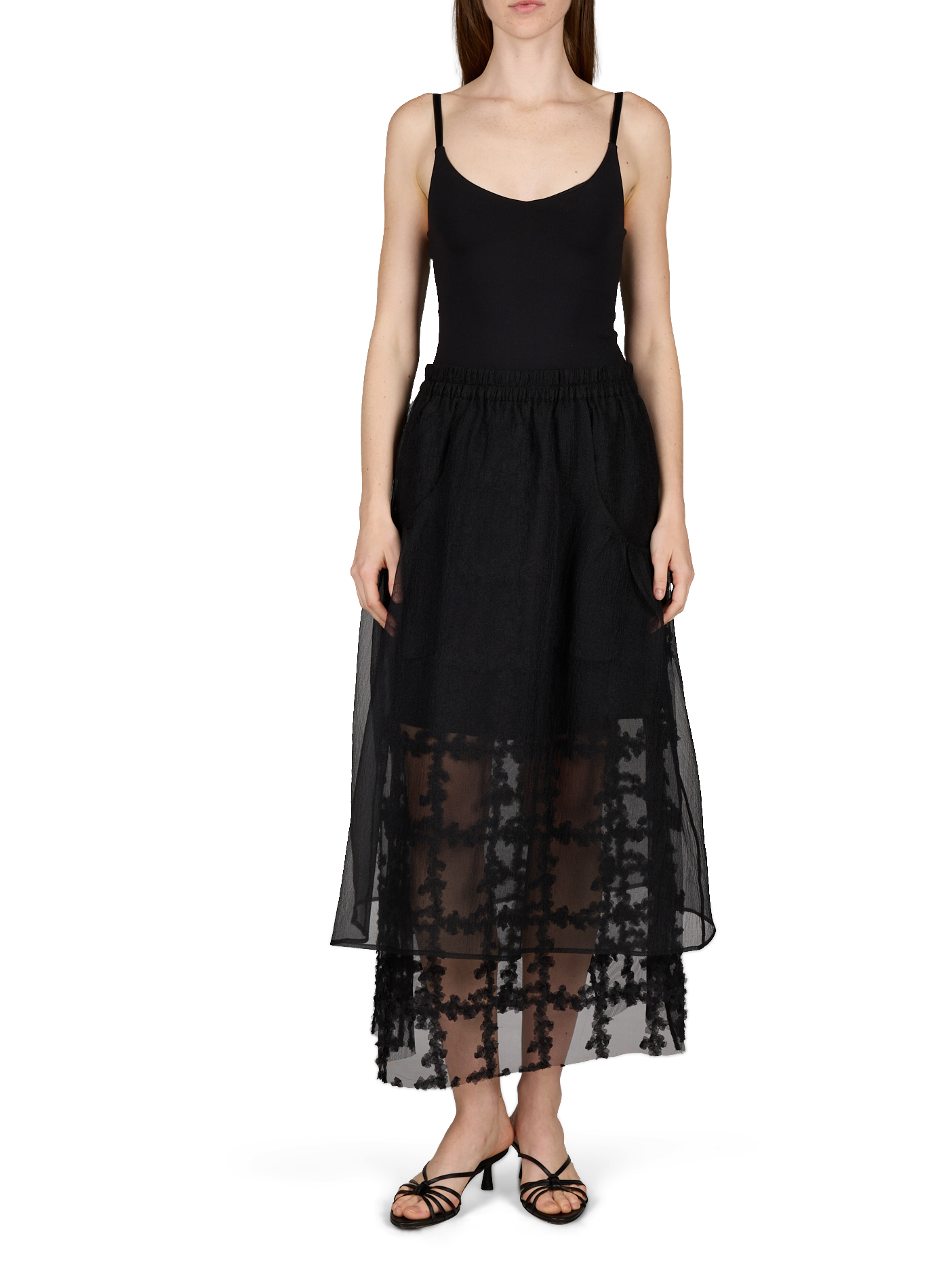 Flowy Long Skirt with Lace Lining BAUM UND PFERDGARTEN Black