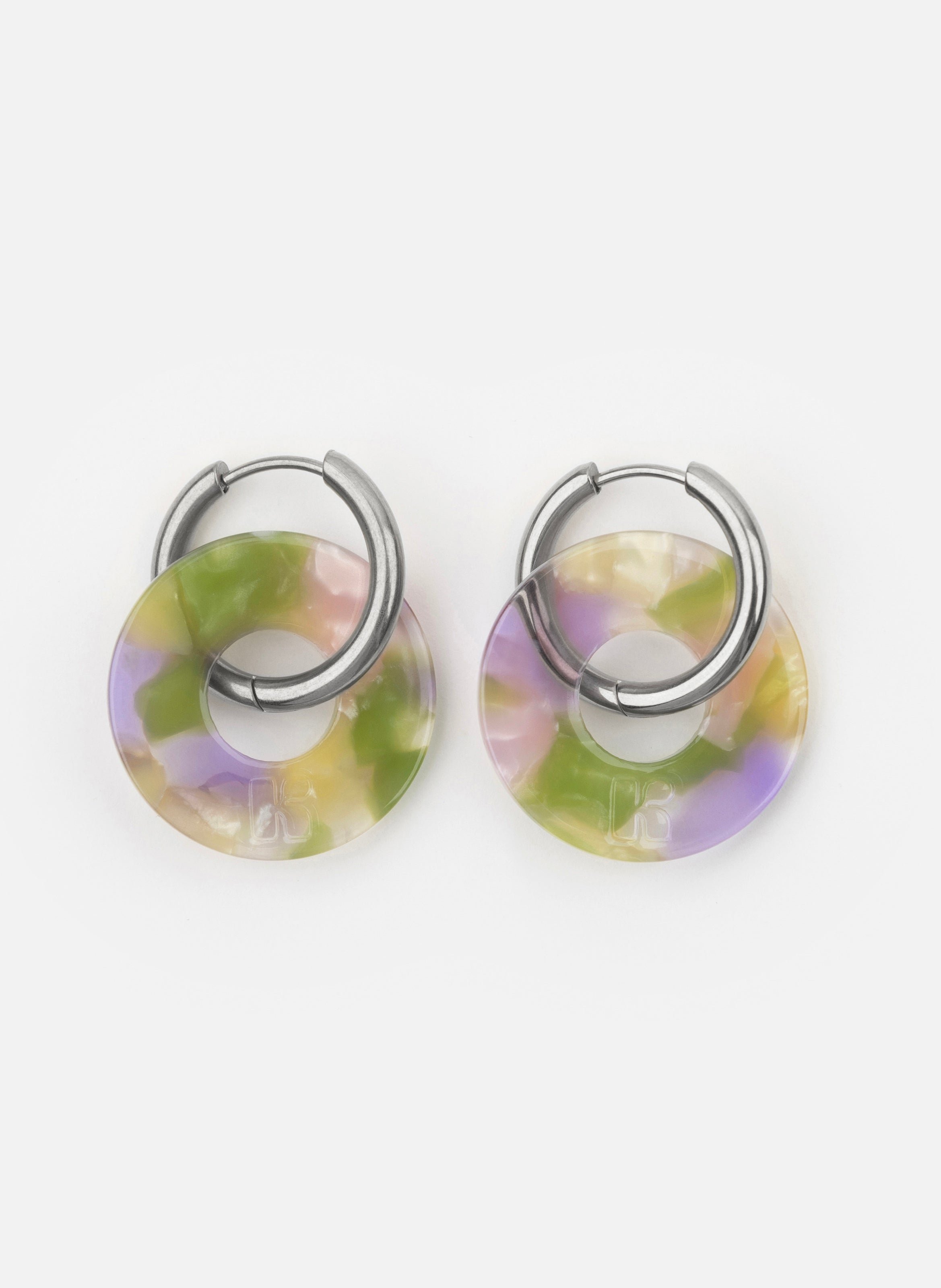 Boucles d'oreilles donuts avec anneaux en acier inoxydable argenté KURAGE GINZA Vert