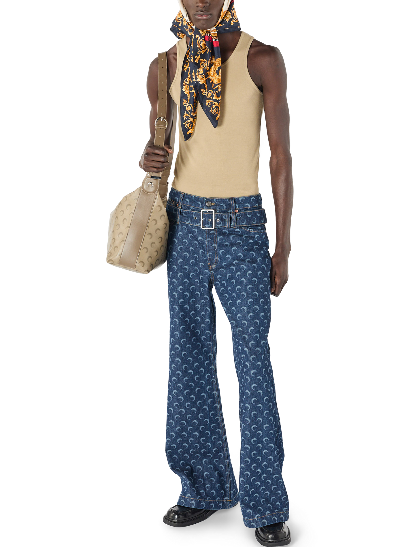 Jean droit ceinturé denim bleu nuit MARINE SERRE Bleu