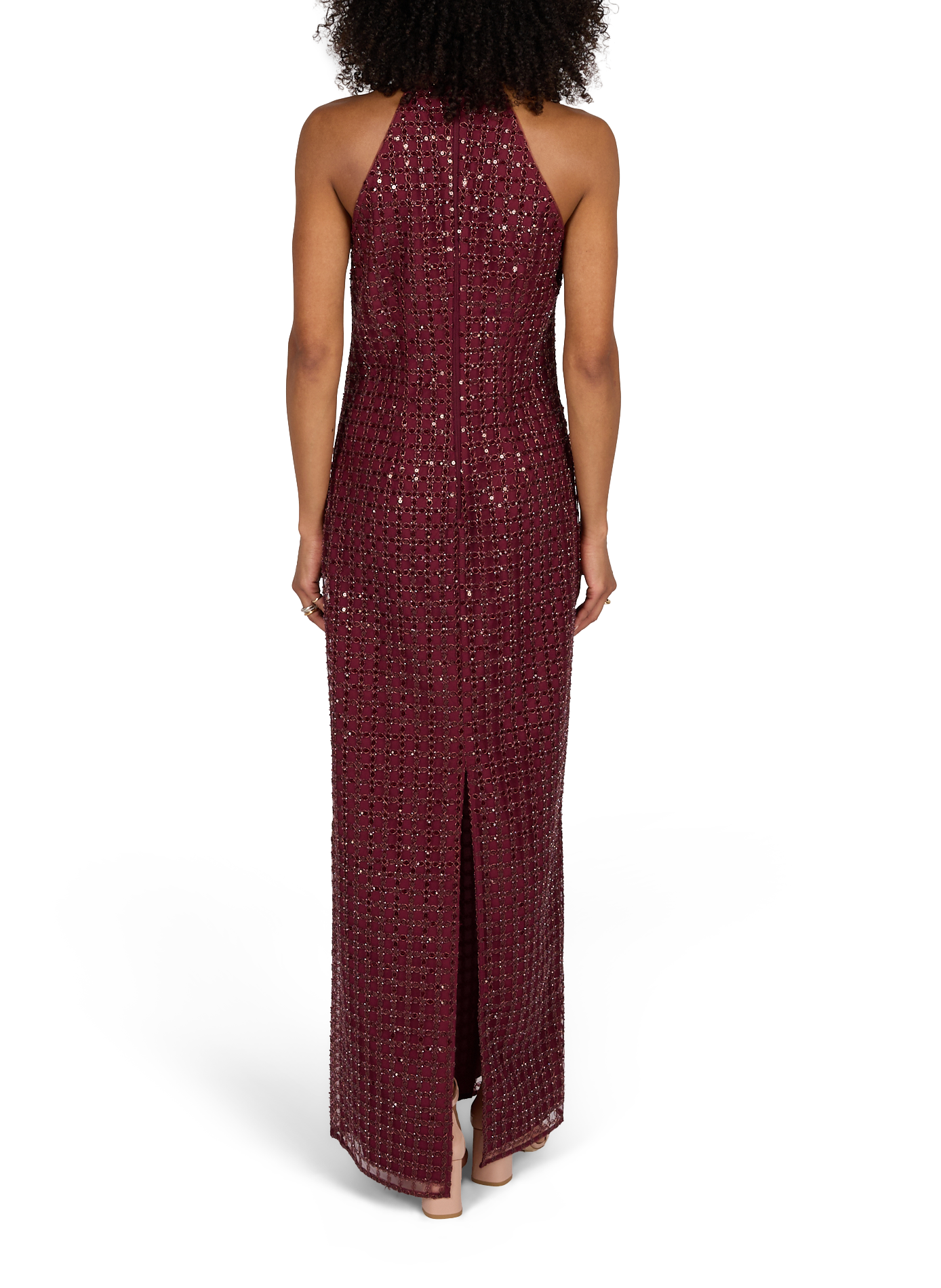 Fitted backless dress with pearls and sequins ROTATE Red