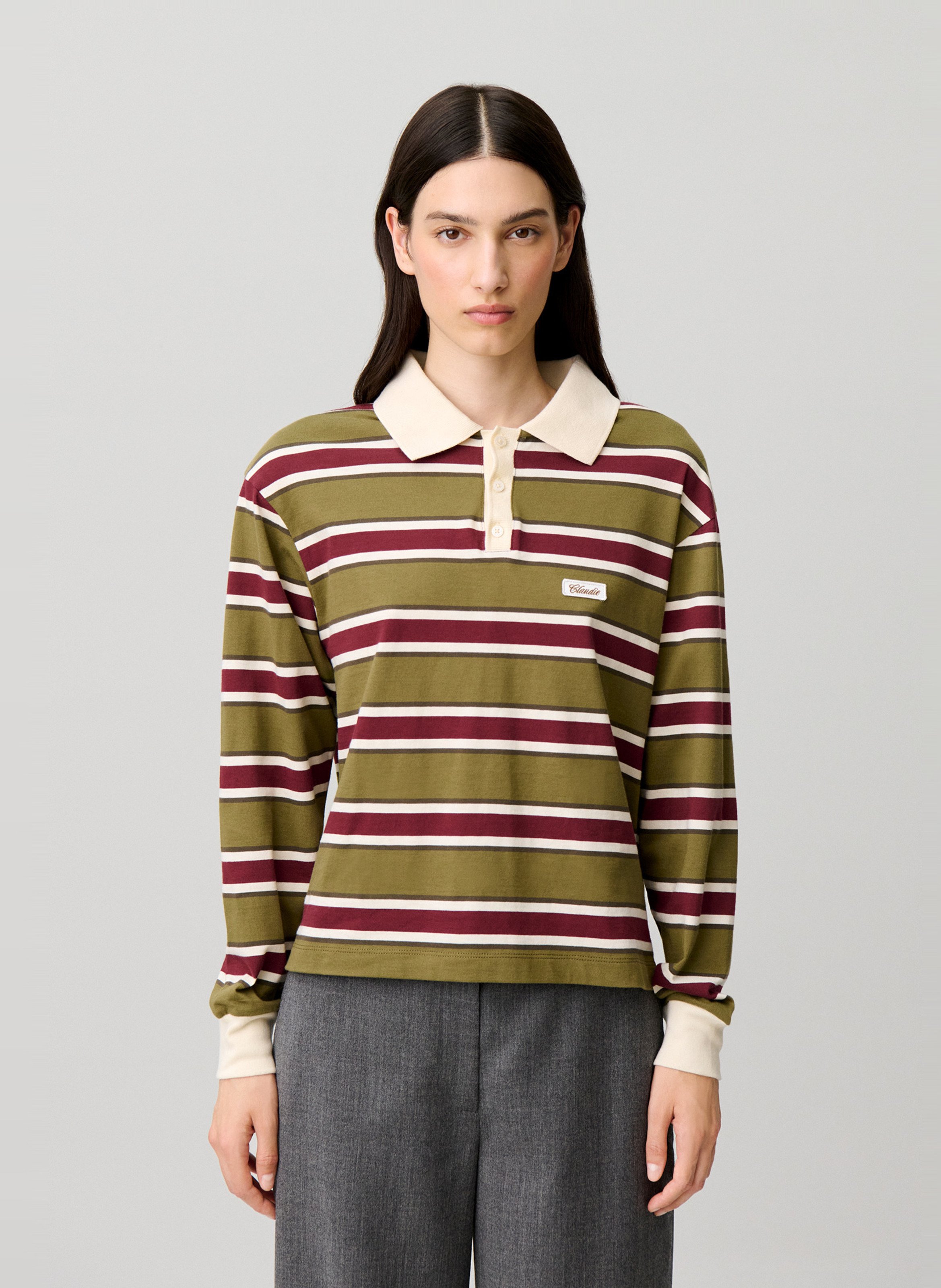 Polo droit manches longues rayé CLAUDIE PIERLOT Multicolore