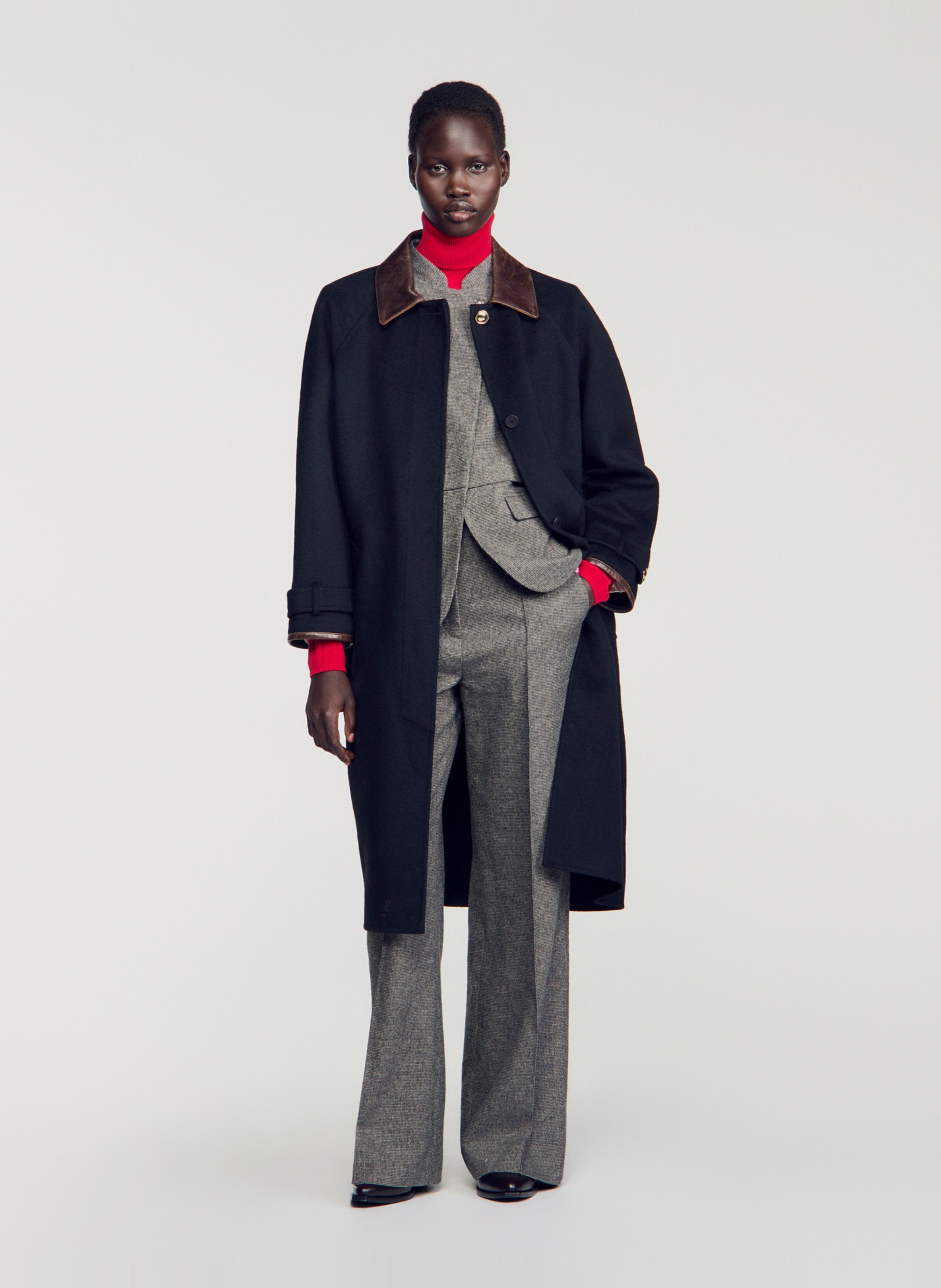 Manteau col classique en laine SANDRO Noir