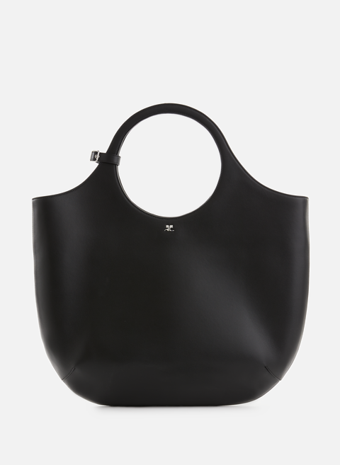Large black leather tote bag COURRÈGES 