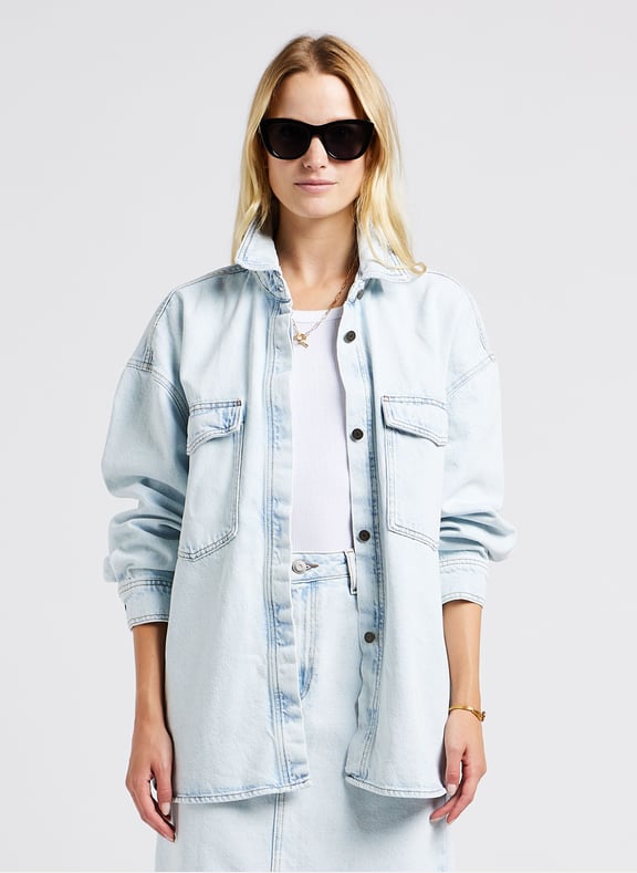 Chemise oversize col classique en coton joybird Bleu by AMERICAN VINTAGE AMERICAN VINTAGE Chemise oversize col classique en coton joybird Bleu