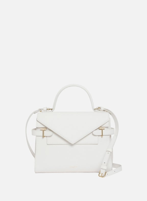 Sac à main double rabat moyen modèle emilie en cuir signature t Blanc by LE TANNEUR LE TANNEUR Sac à main double rabat moyen modèle emilie en cuir signature t Blanc