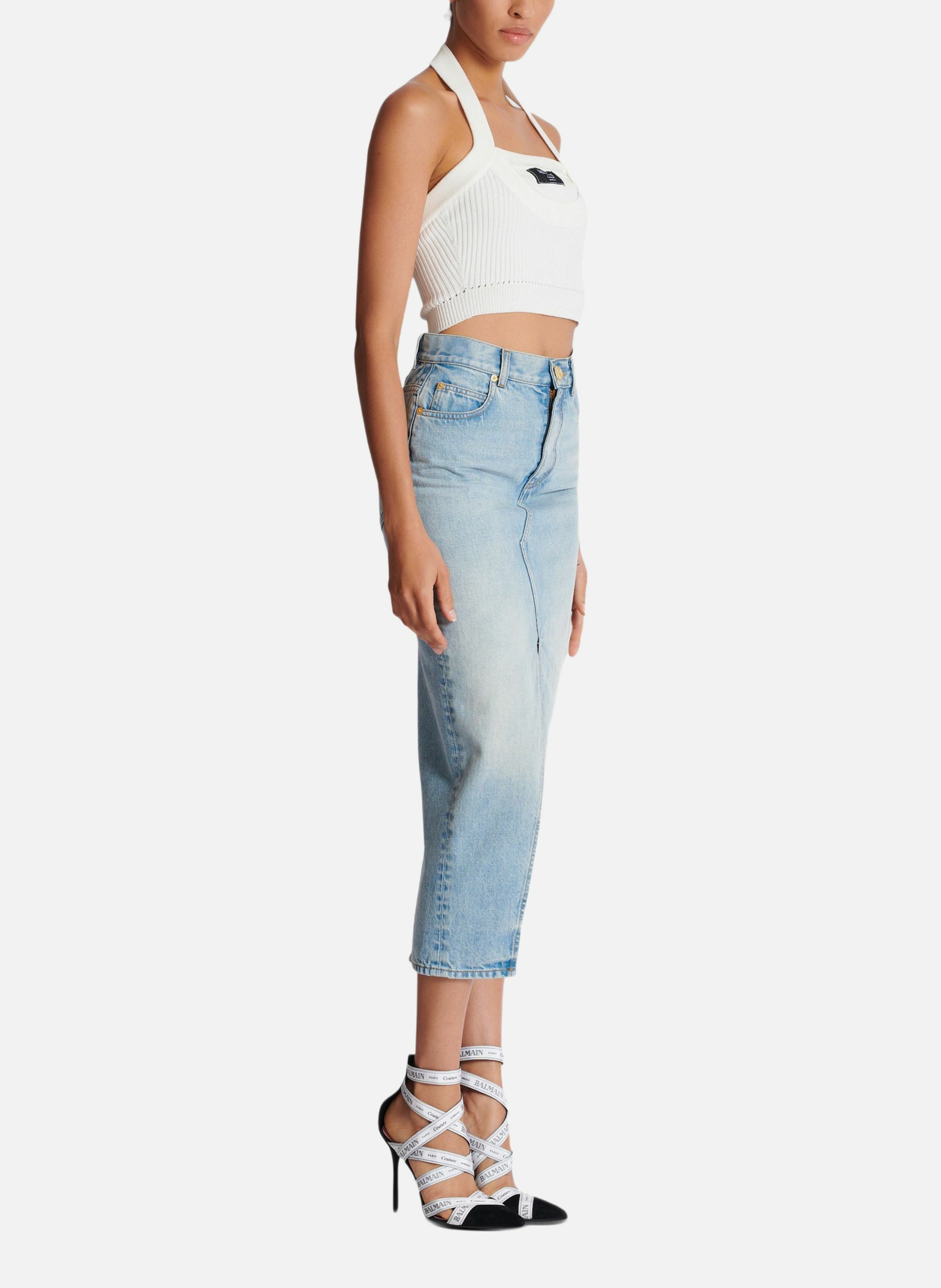 Top dos-nu en maille côtelée BALMAIN Blanc