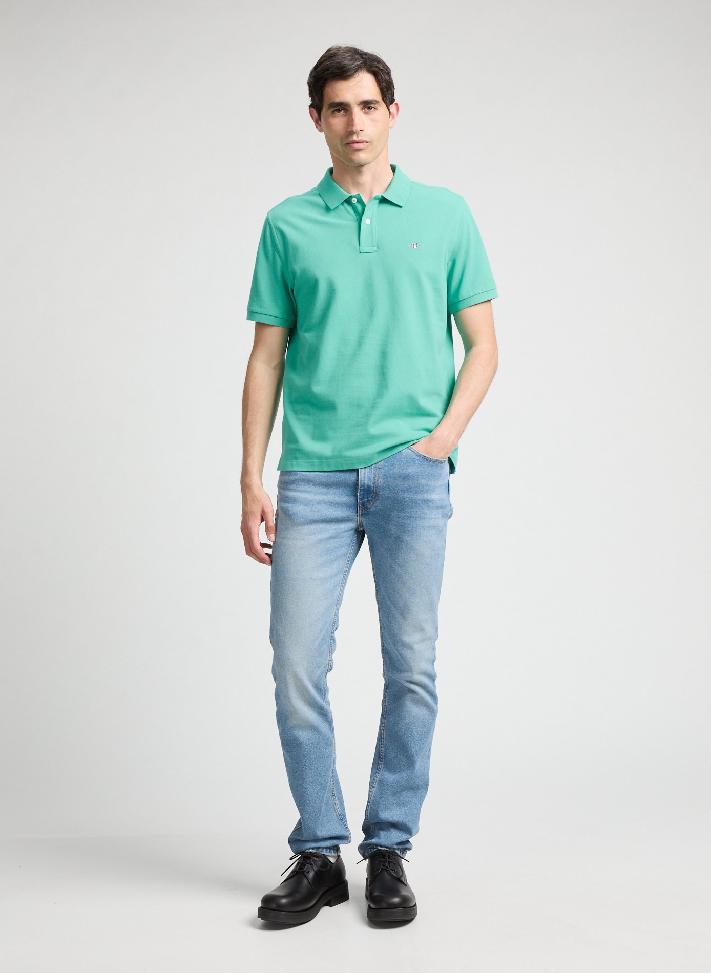 Polo à manches courtes en coton Bleu