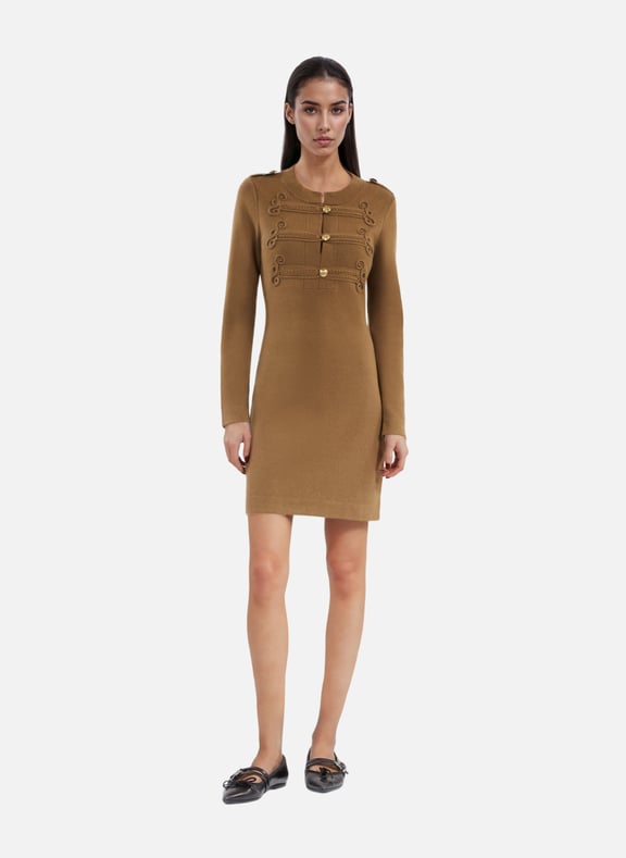 Robe courte style officier en maille Vert by THE KOOPLES THE KOOPLES Robe courte style officier en maille Vert