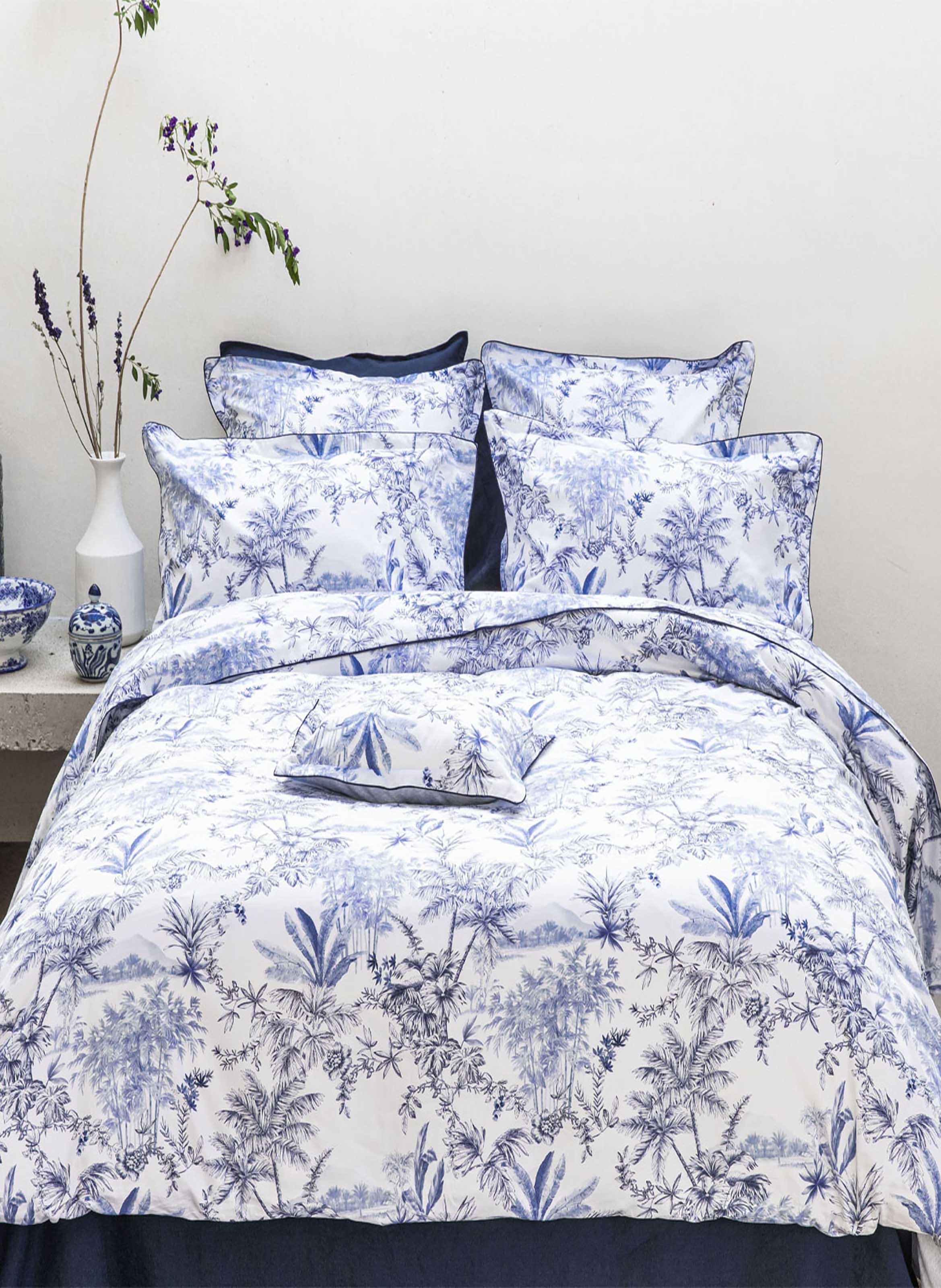 Housse de couette imprimée en satin de coton bio, rivages ALEXANDRE TURPAULT Bleu