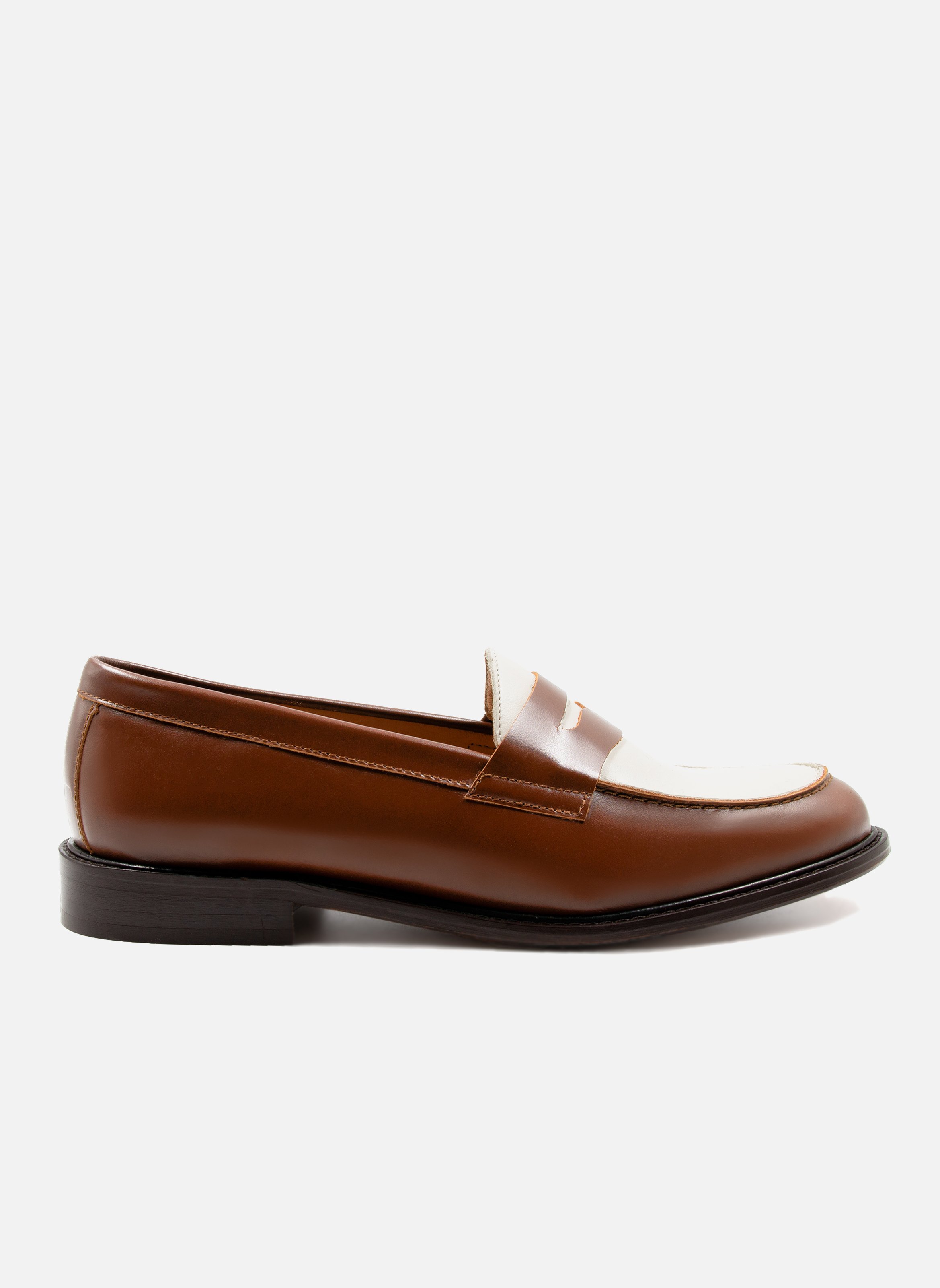 Mocassins cuir lisse  Cognac/blanc