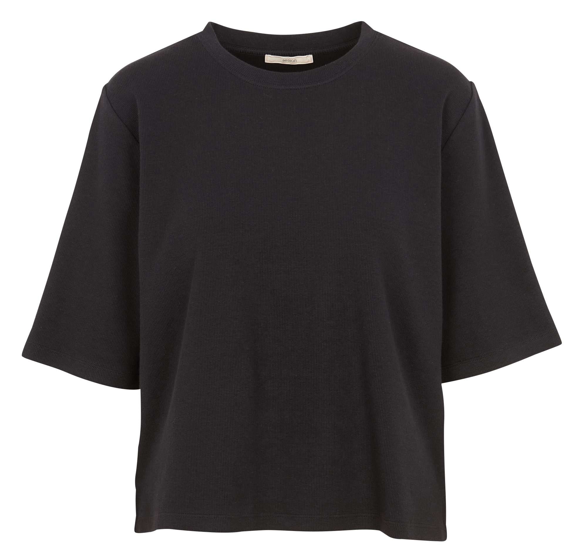 Tee-shirt col rond en jersey côtelé serge co SESSUN Noir