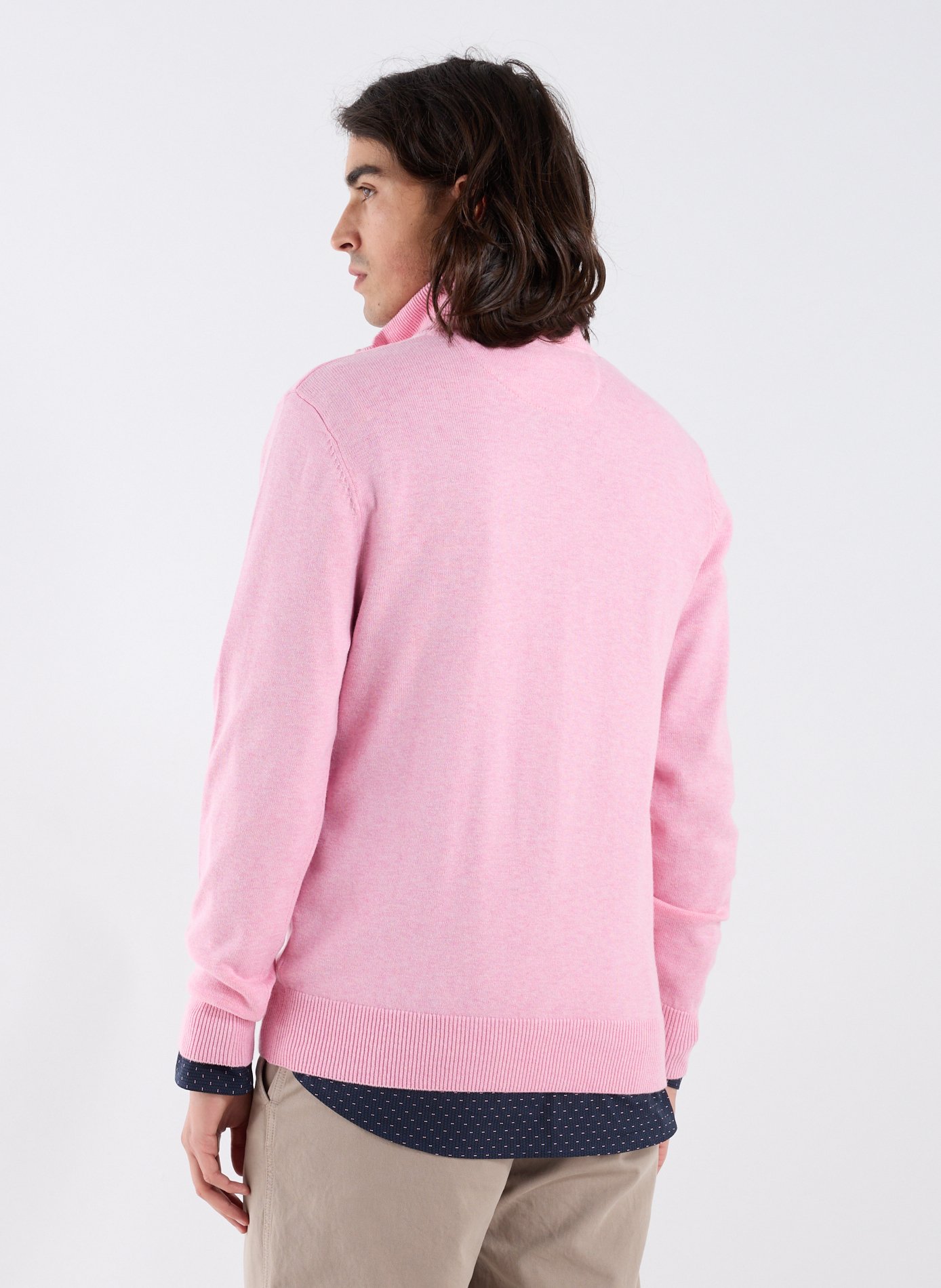 Pull col zippé en laine et coton EDEN PARK Rose