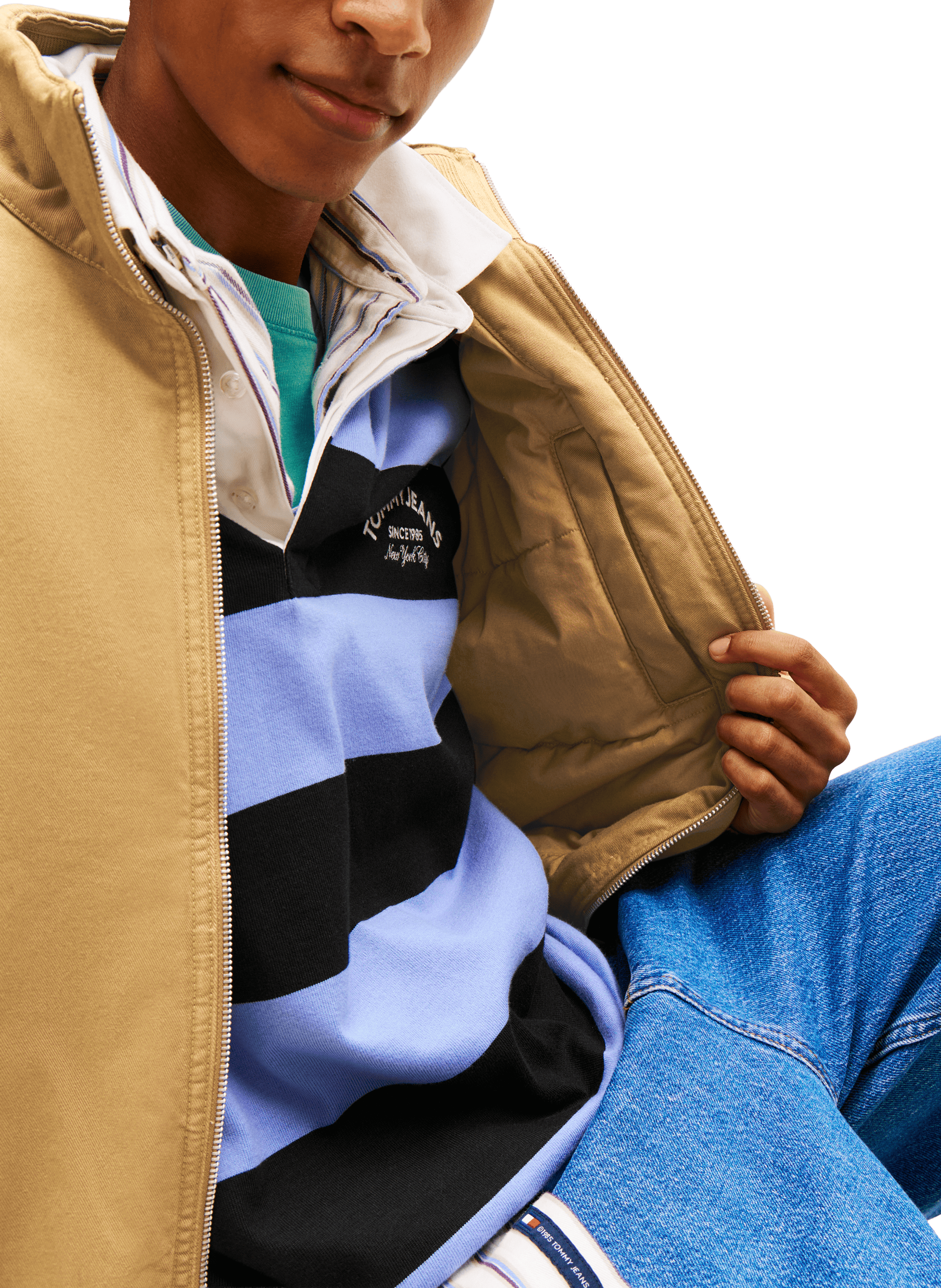 Oversized high neck cotton jacket TOMMY HILFIGER Beige