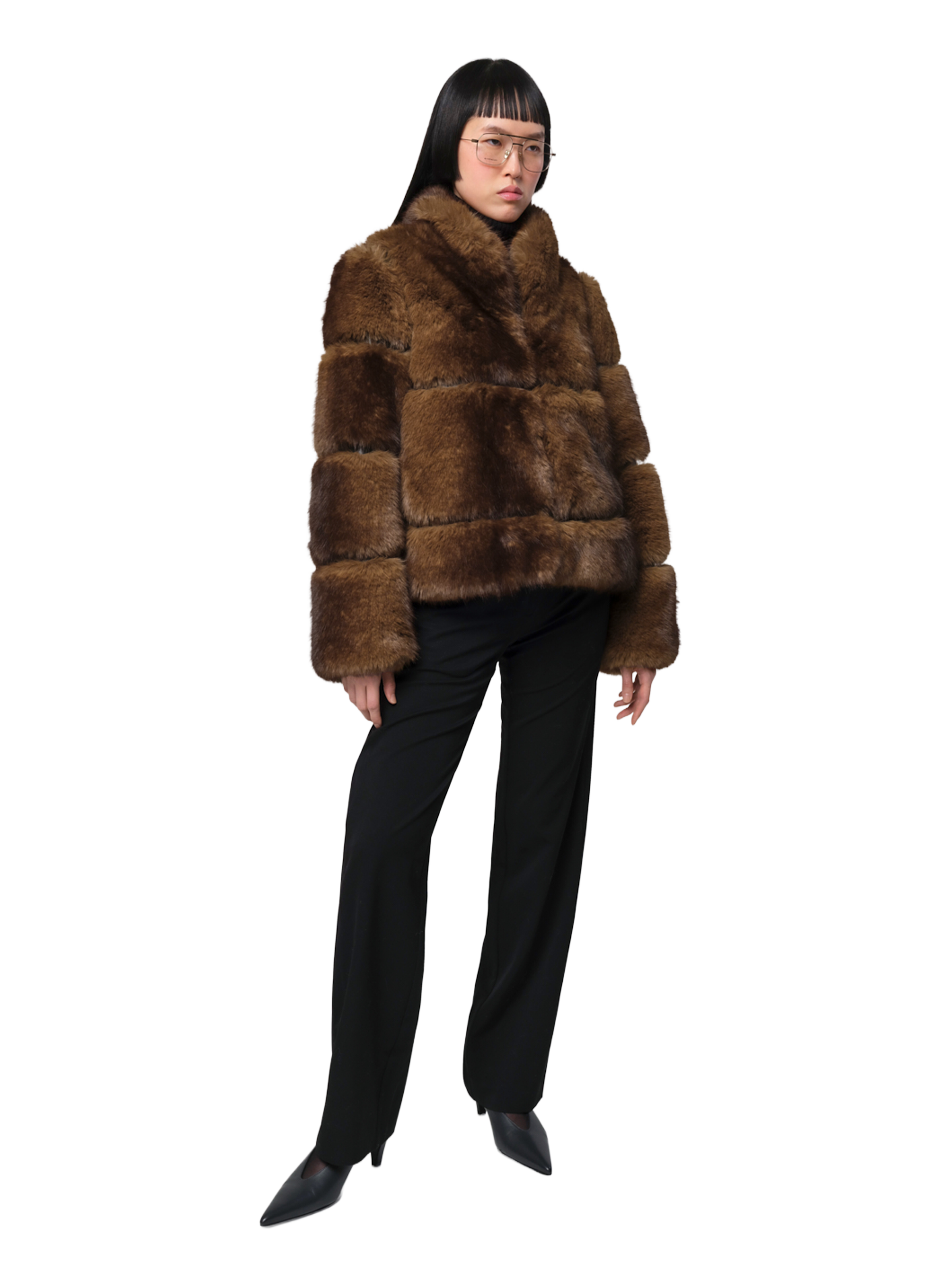 Fur high-neck top APPARIS Brown