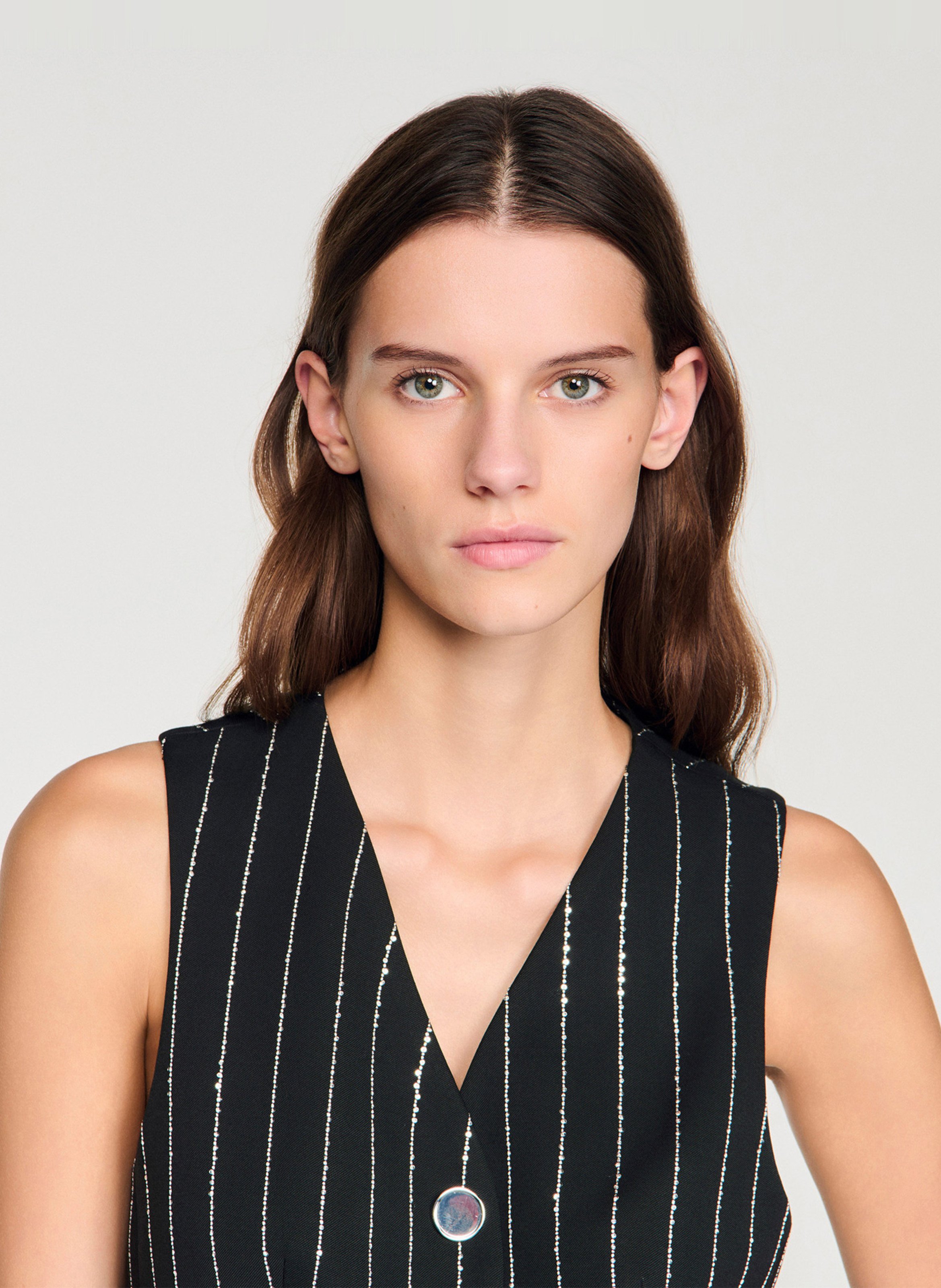 Veston à rayures col v SANDRO Noir