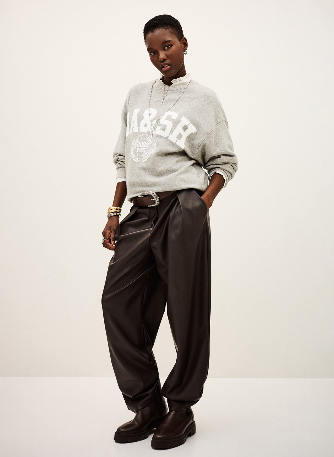 Sweat col rond en coton benjamin BA&SH Gris