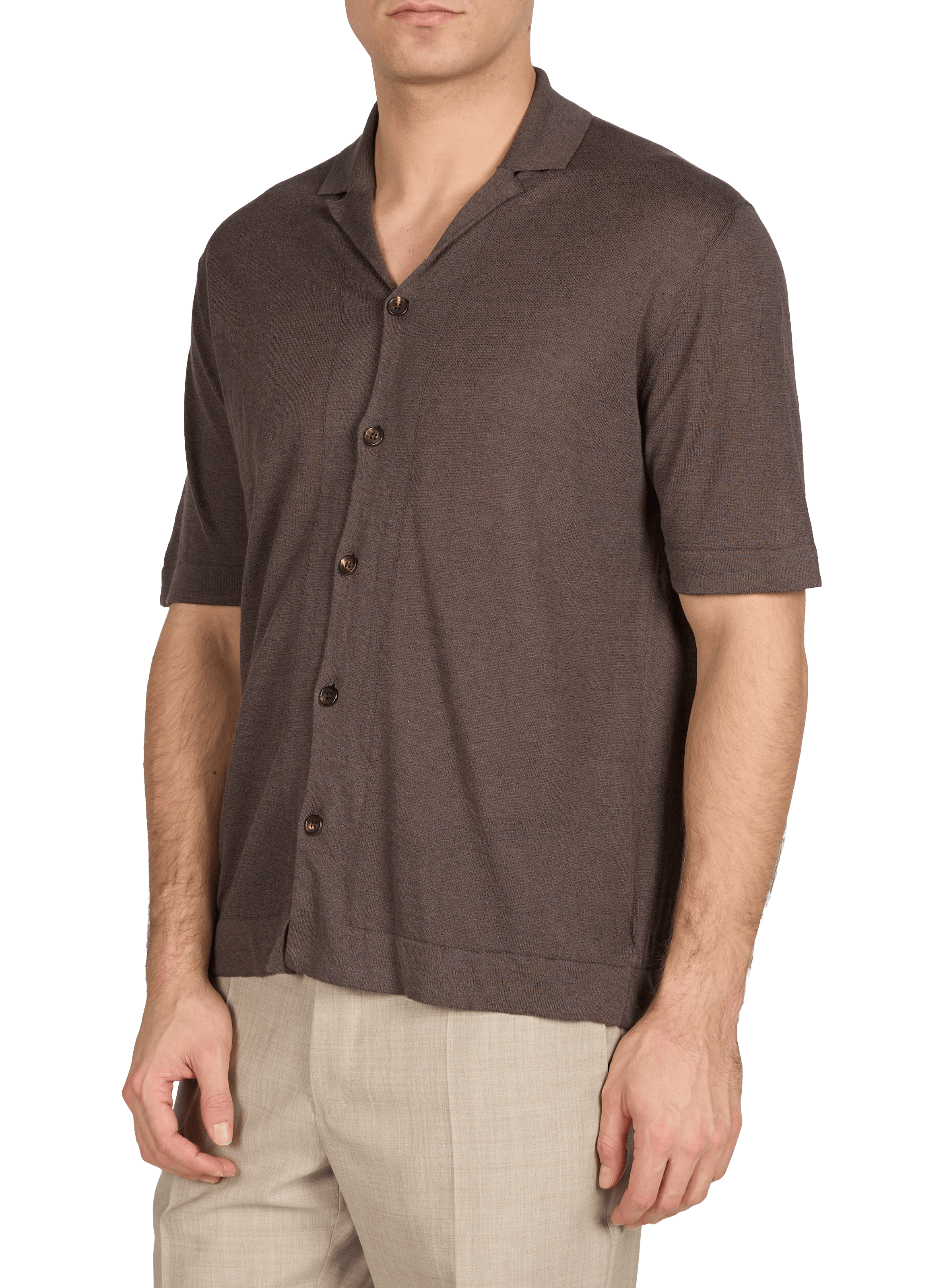 Short-sleeved shirt in linen and cotton SLOWEAR Brown