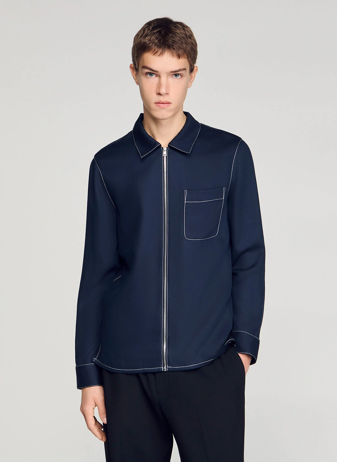 Surchemise zippée à surpiqûres SANDRO Bleu
