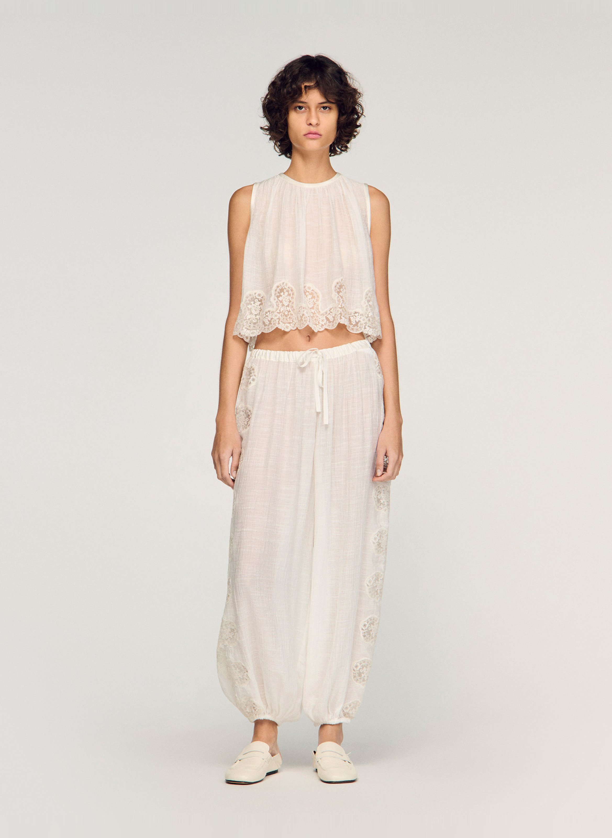 Top ample court col rond SANDRO Blanc