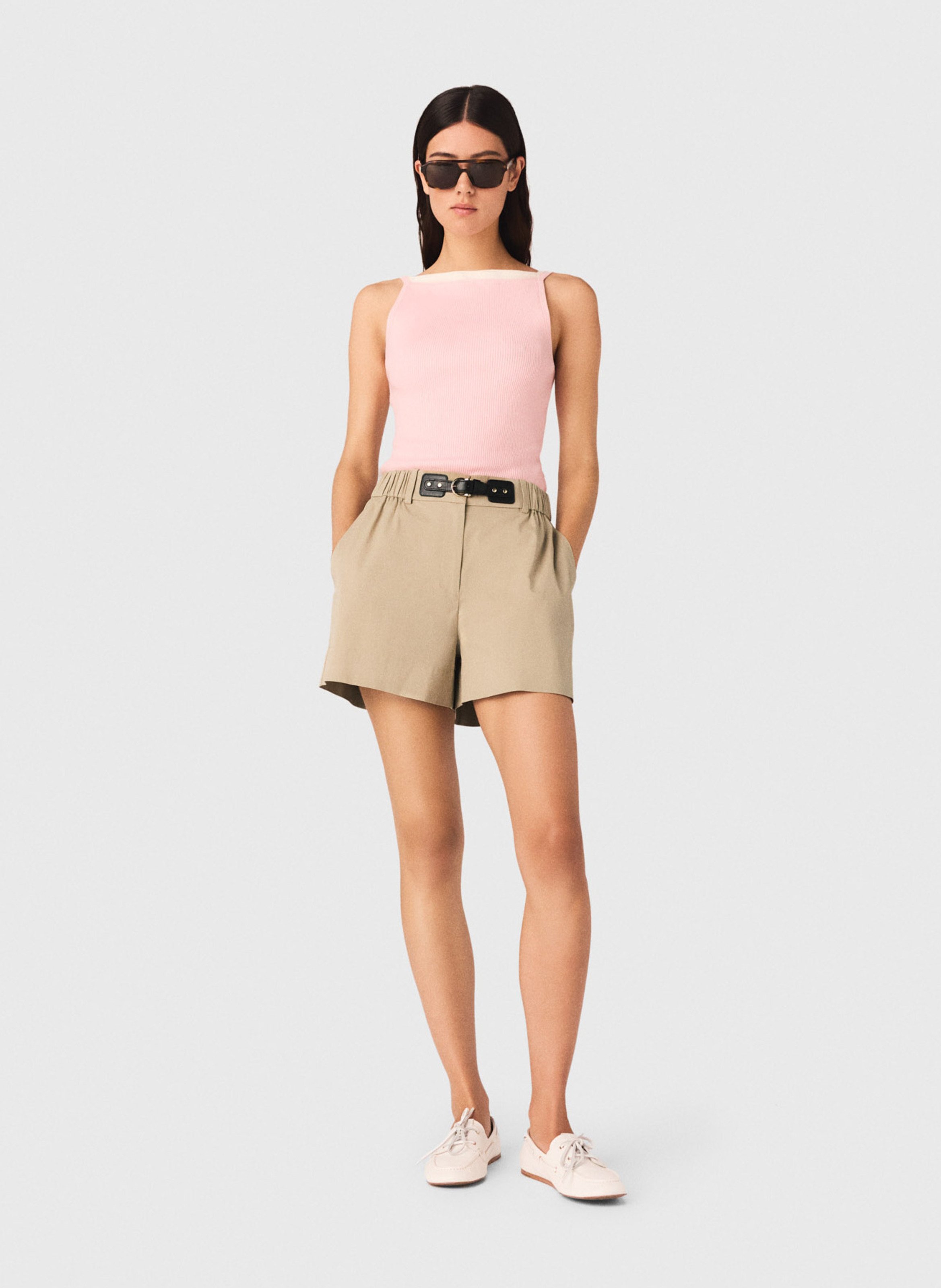 Top ajusté côtelé en coton mélangé MAJE Rose