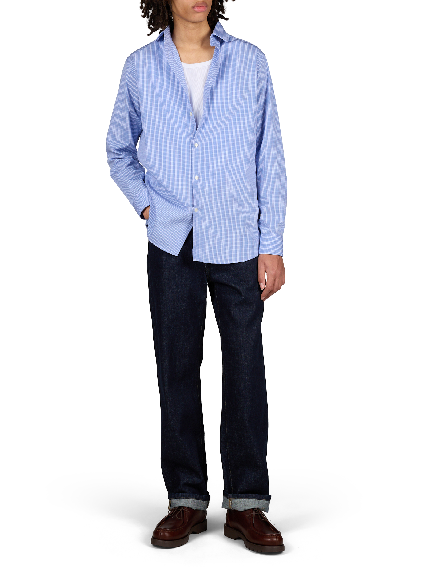 Chemise manches longues à carreaux en coton AU PRINTEMPS PARIS Bleu