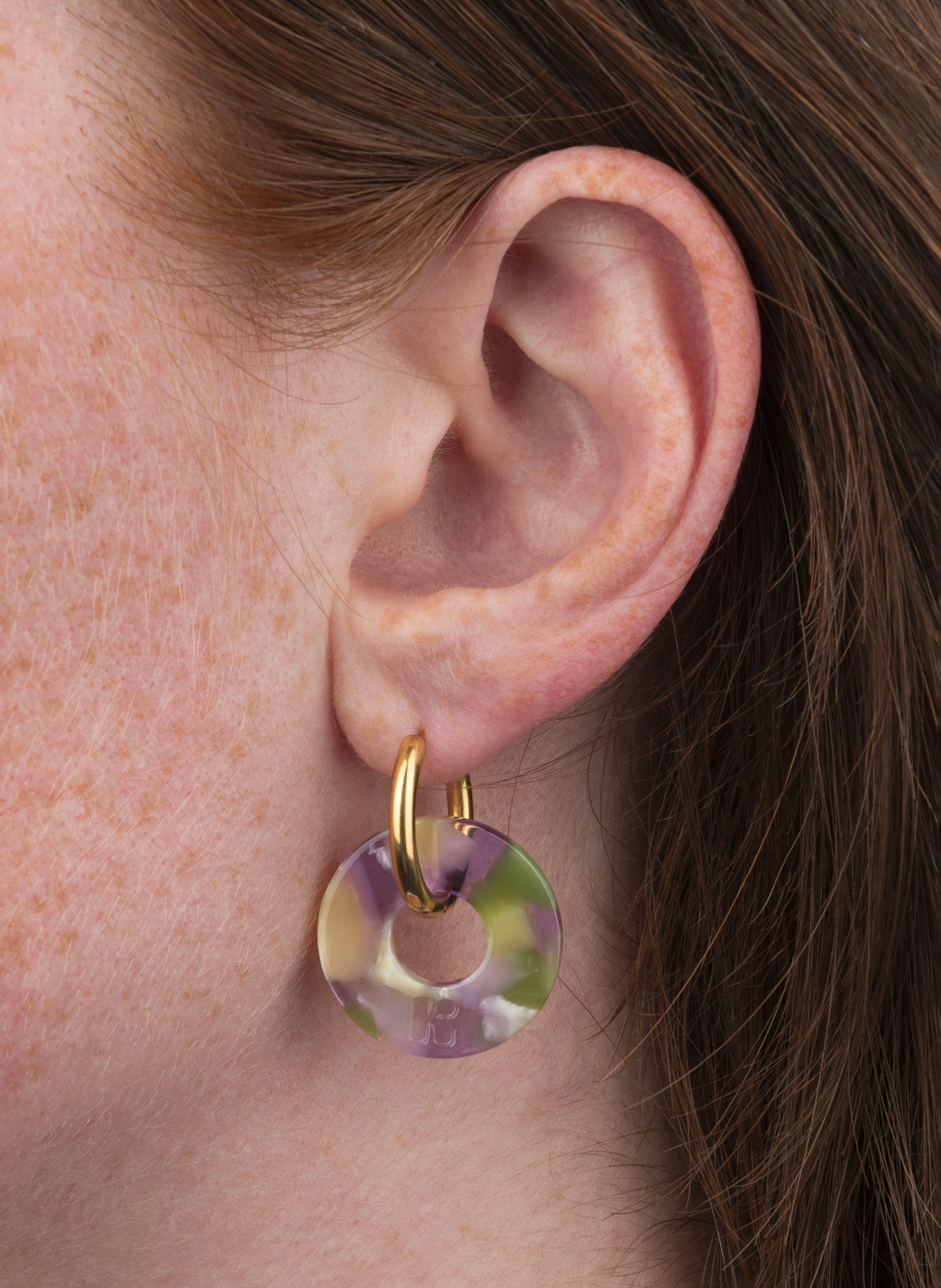 Boucles d'oreilles donuts avec anneaux en acier inoxydable argenté KURAGE GINZA Vert