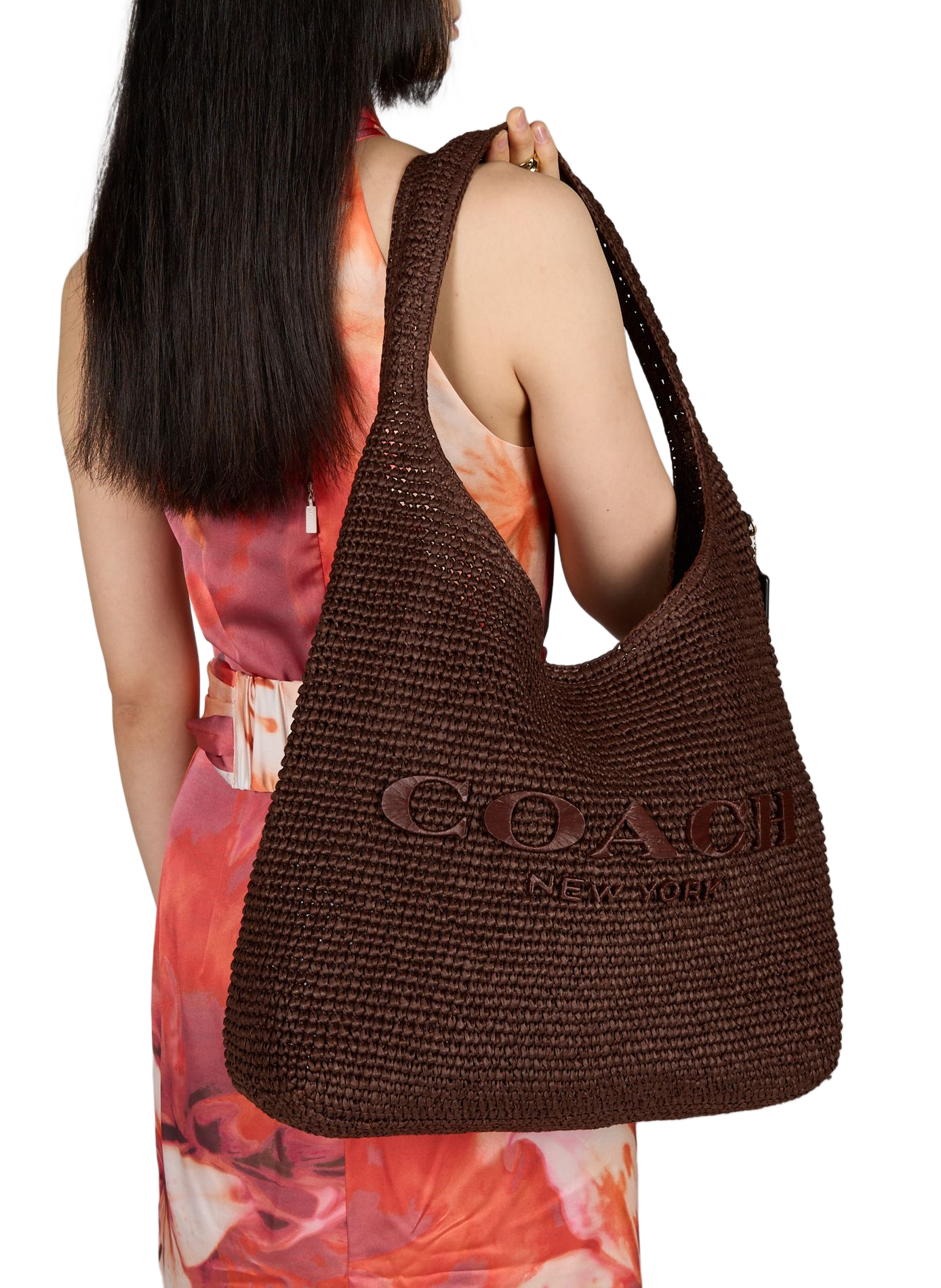 Schultertasche aus Stroh COACH Braun