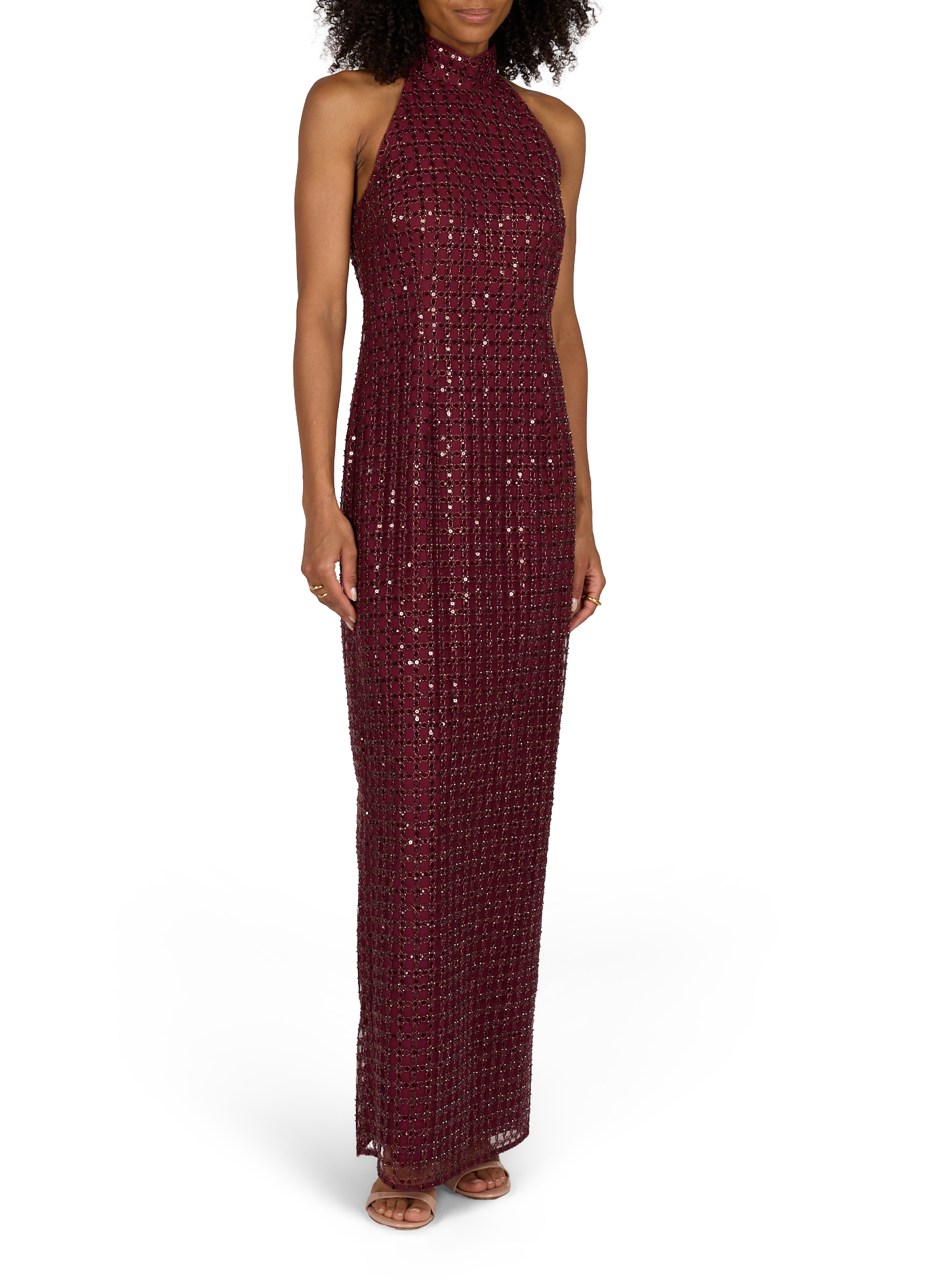 Fitted backless dress with pearls and sequins ROTATE Red