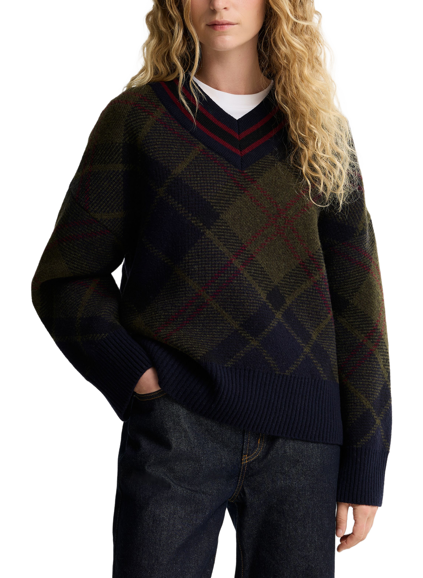 Pull col V en laine mélangée BARBOUR Multicolore