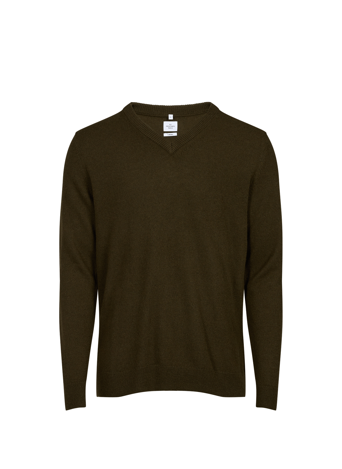 Pull col V en cachemire AU PRINTEMPS PARIS Kaki
