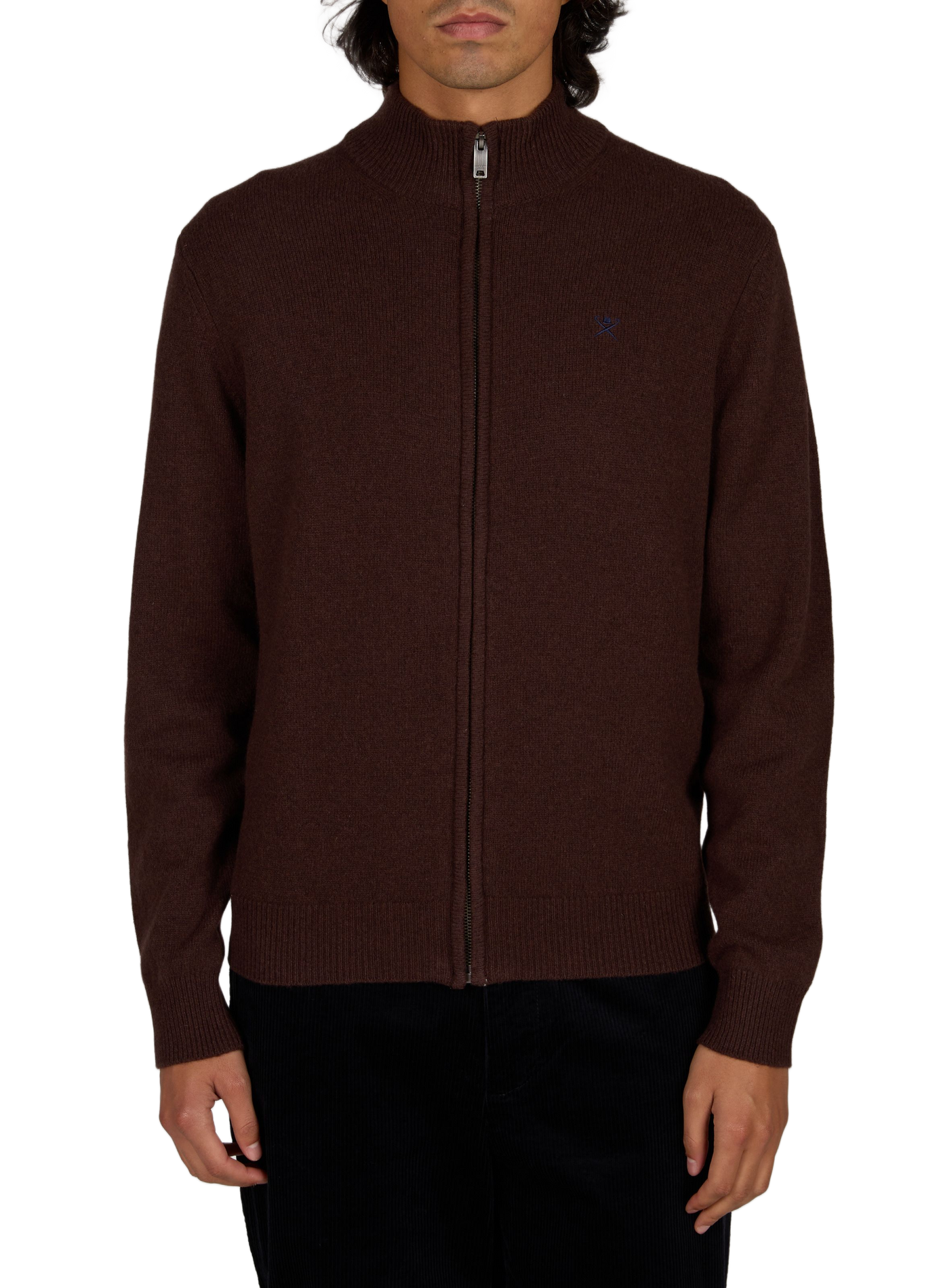 Gilet zippé col montant en laine HACKETT Marron