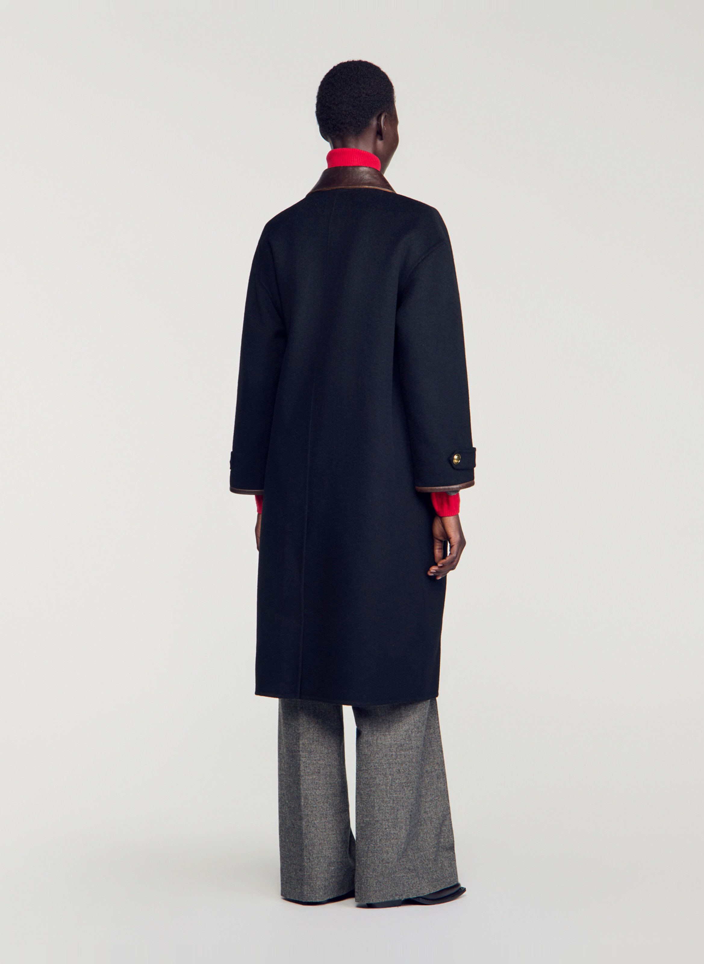 Manteau col classique en laine SANDRO Noir