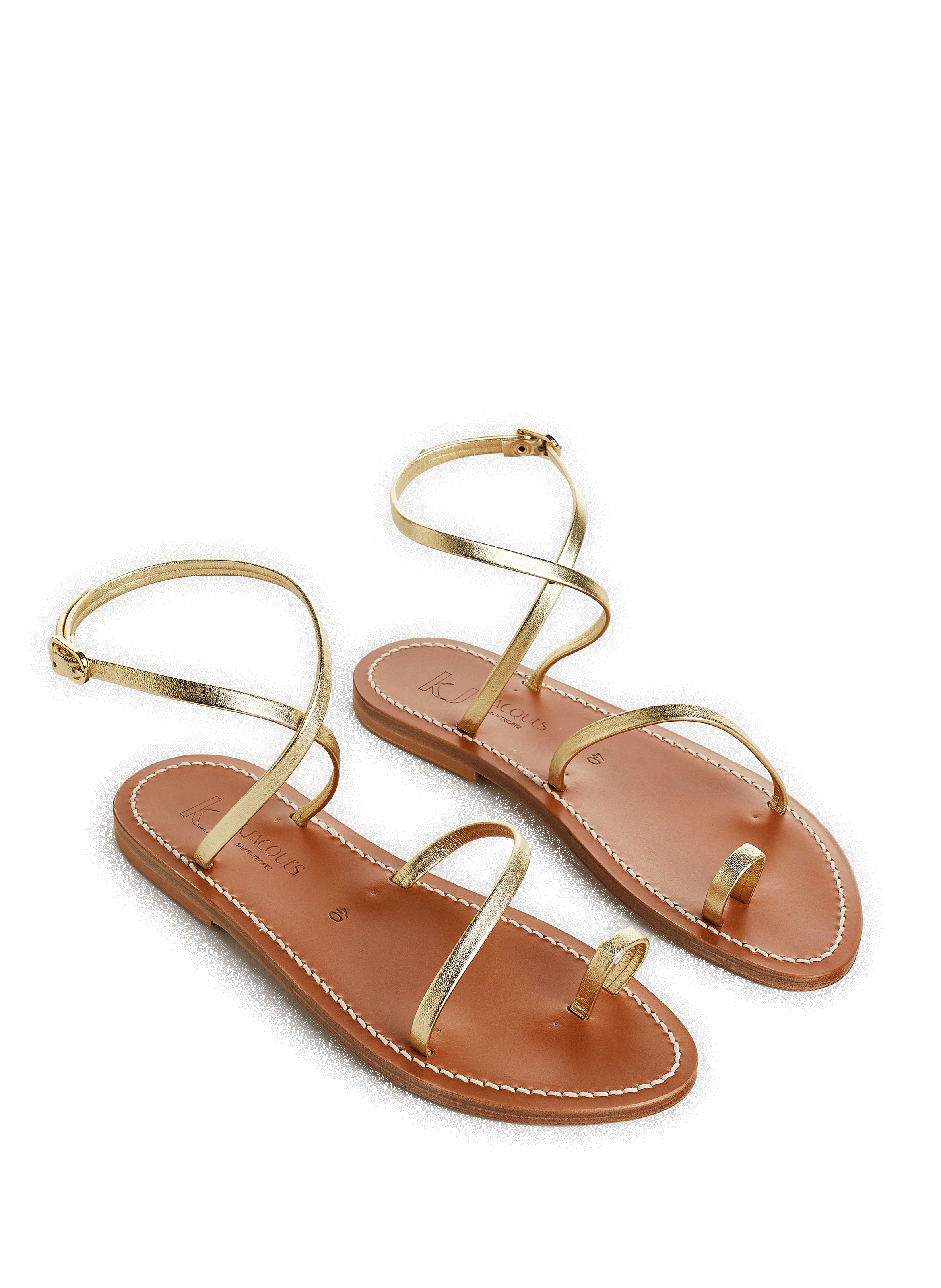 Flat leather sandals K. JACQUES Golden
