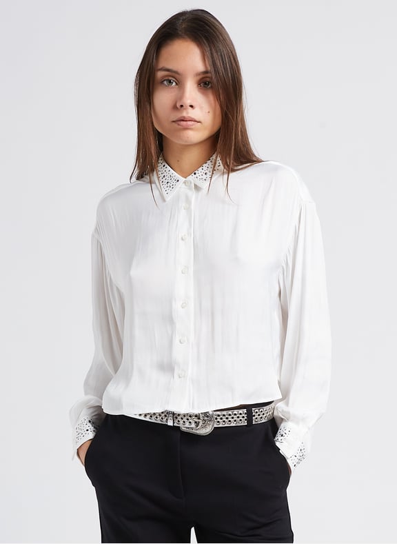 Chemise courte col classique à strass Blanc by IKKS IKKS Chemise courte col classique à strass Blanc