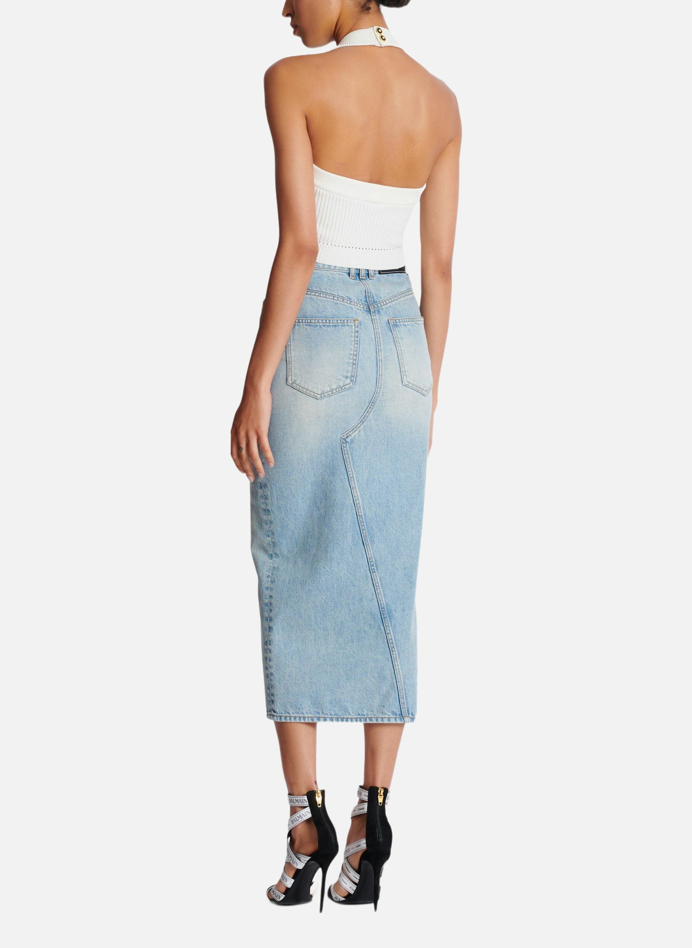 Top dos-nu en maille côtelée BALMAIN Blanc