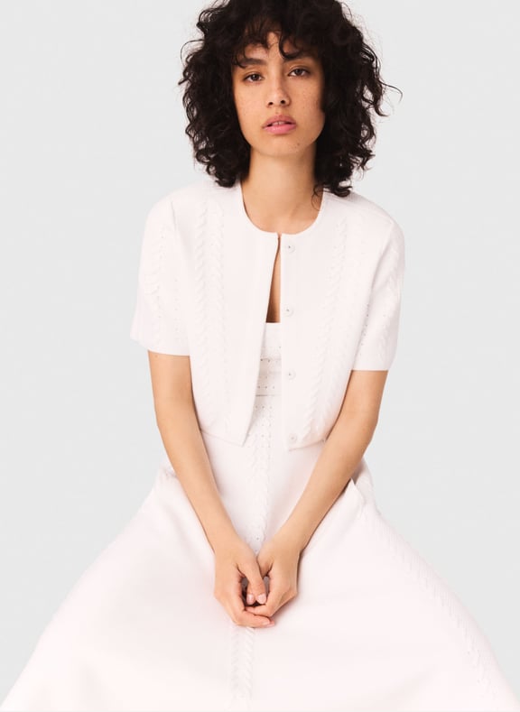 Cardigan court en maille tressée Blanc by MAJE MAJE Cardigan court en maille tressée Blanc