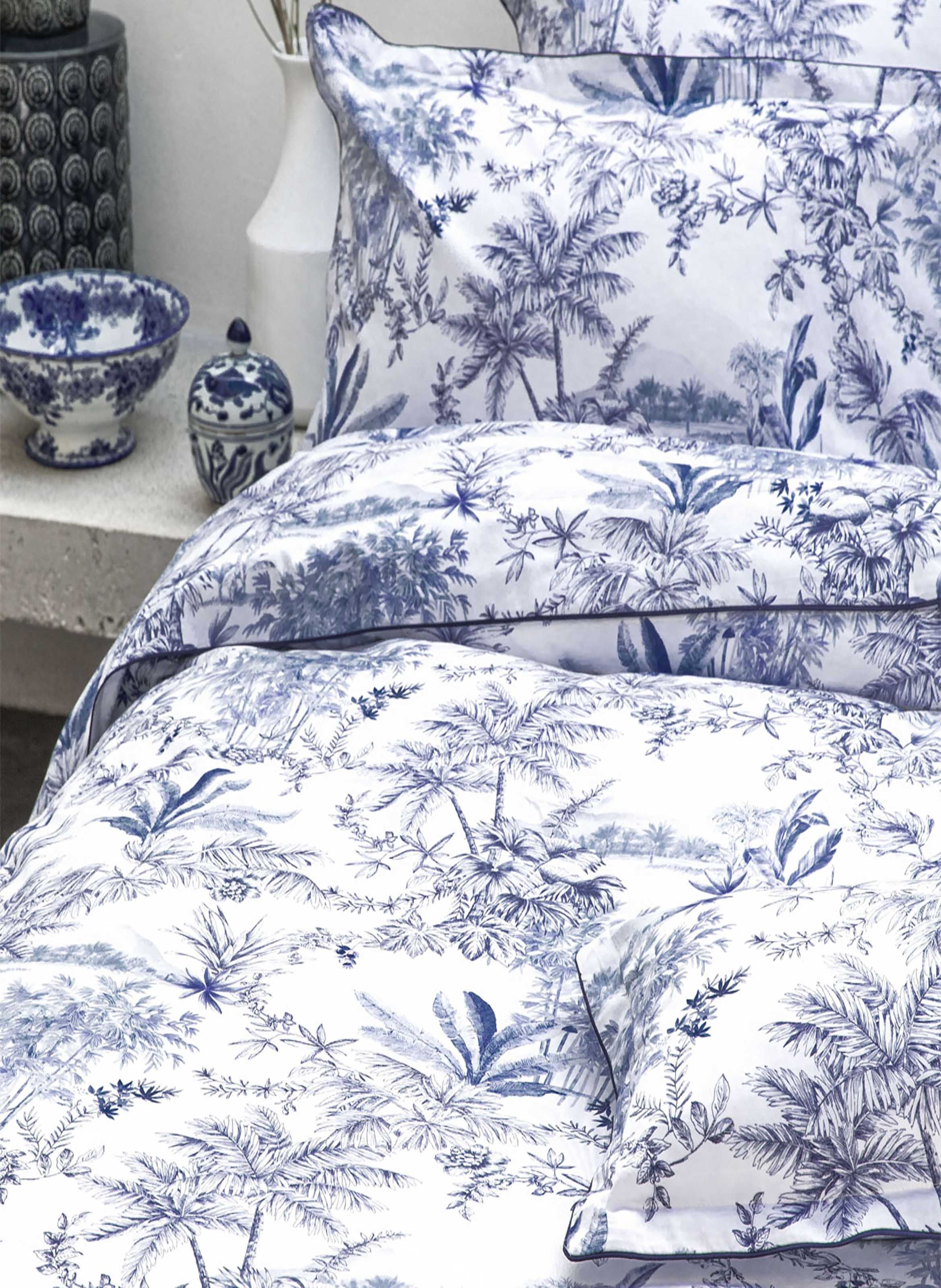 Housse de couette imprimée en satin de coton bio, rivages ALEXANDRE TURPAULT Bleu